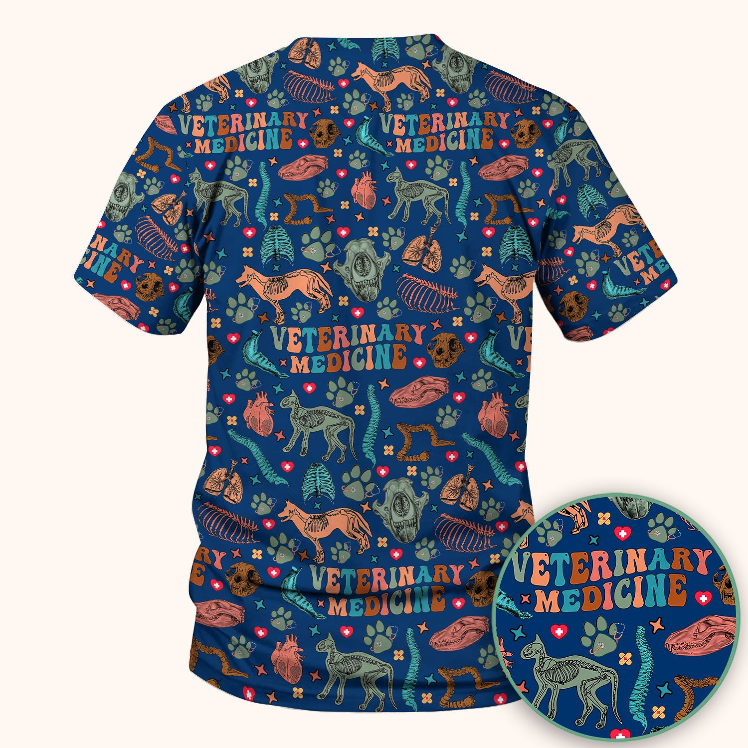 Vet Tech Scrub Top - Veterinary Medicine Pattern - Animal Medical Uniform for Women Nurse Gift