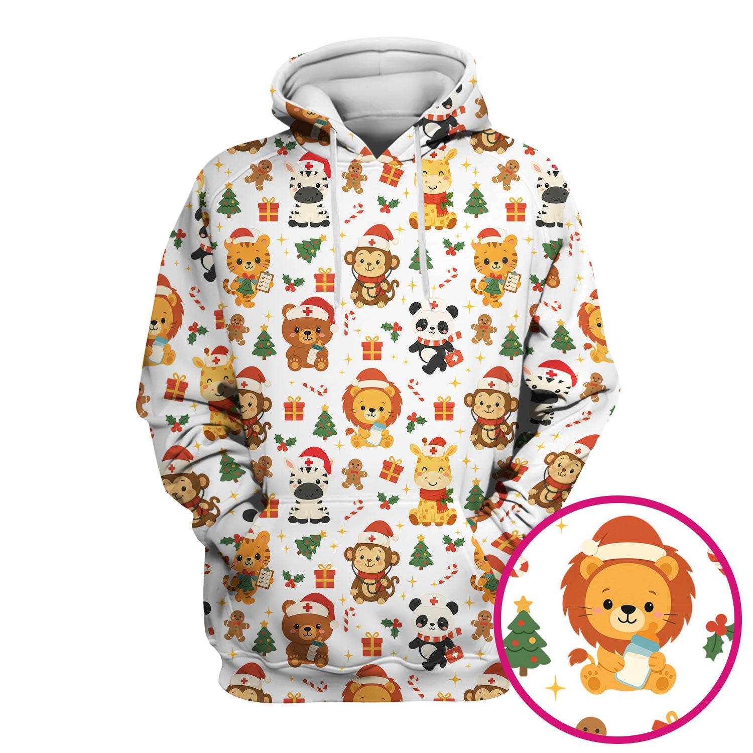 Funny Christmas Nurse Scrub Top - Adorable Safari Animal Pattern - Cute Festive Gift for Women RN LPN CNA