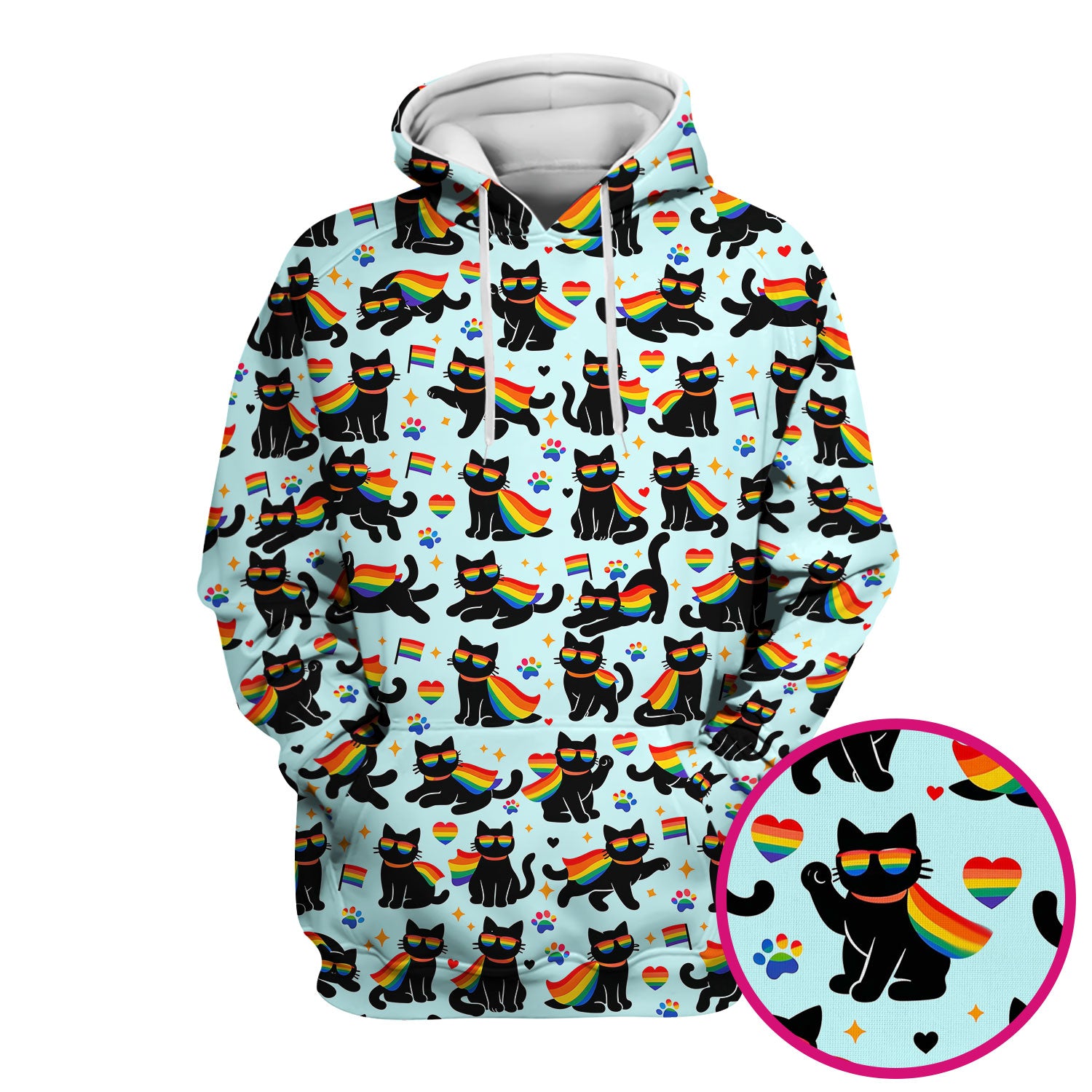 Rainbow Black Cat Pride Pattern Scrub Top, Breathable Fabrics Nursing Uniform