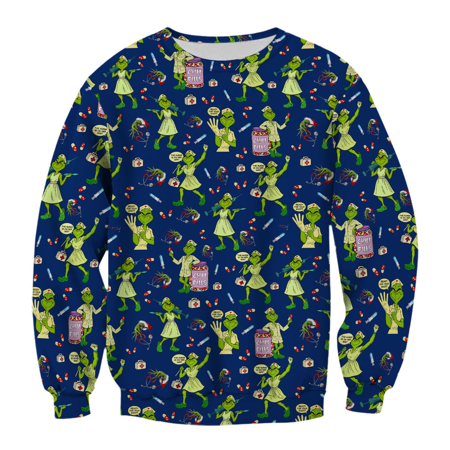 Funny Grinch Nurse Scrub Top Multi Color - Chill Pills Nursing Scrub Shirt - Cute Christmas Holiday Workwear with Pockets