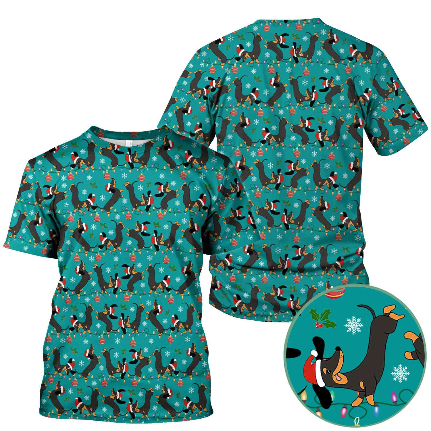 Festive Dachshund Christmas Scrub Top - Adorable Holiday Wiener Dog Nurse Shirt for Women - Cute Medical Uniform for RN CNA LPN