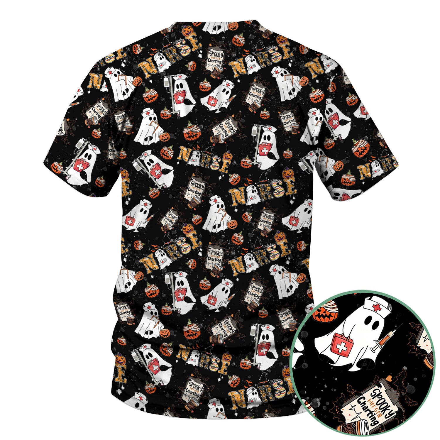 Spooky But Still Charting Halloween Scrub Top - Comfortable Scrubs for Nurses - Funny Boo Pumpkin Nursing Uniform