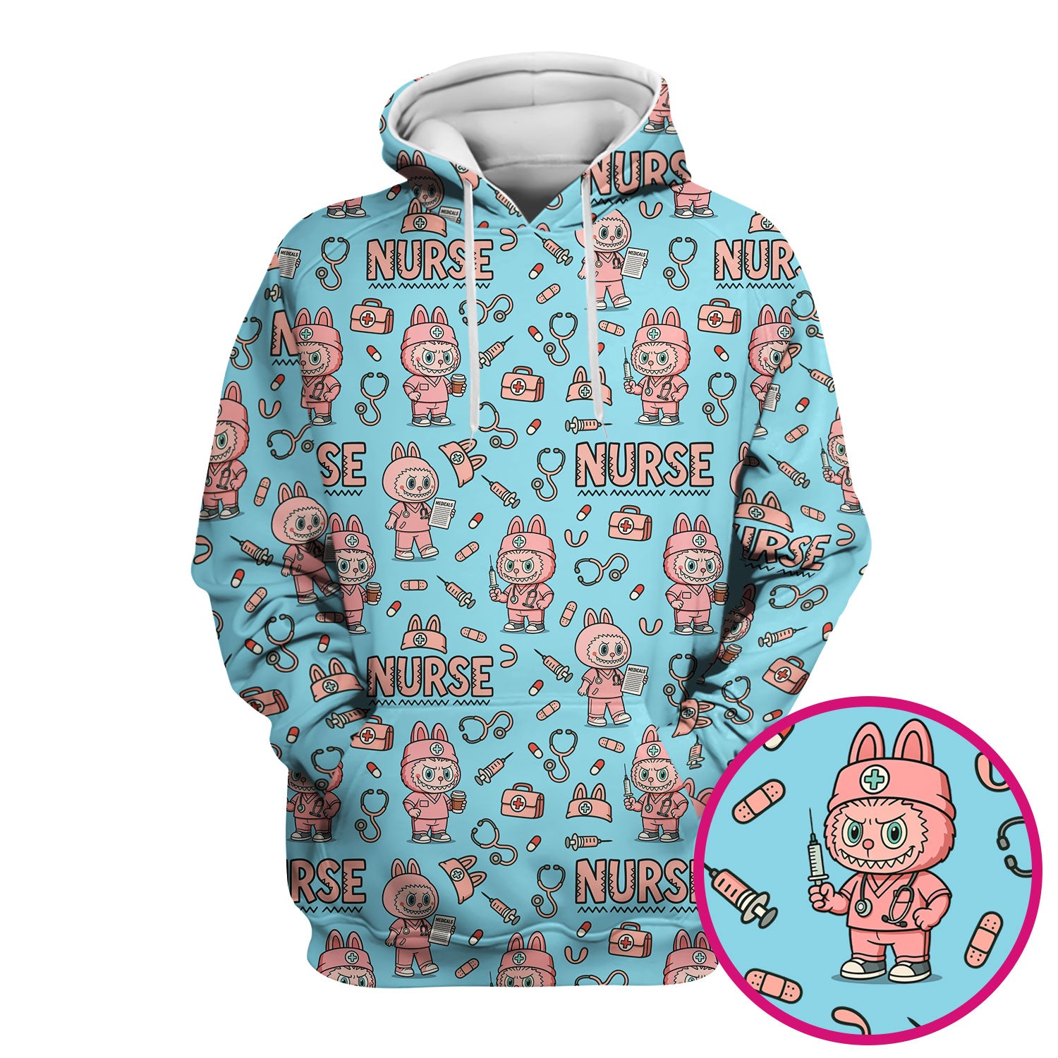 Cute Nurse Scrub Top for Women - Bunny Cartoon Medical Shirt - Fun Nurse Appreciation Gift for CNA RN Doctor