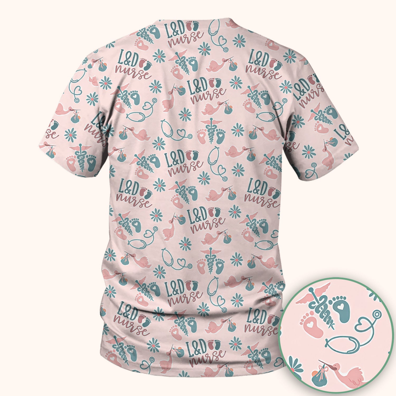 Cute Labor and Delivery Print V Neck Nursing Scrub Top Medical Uniform