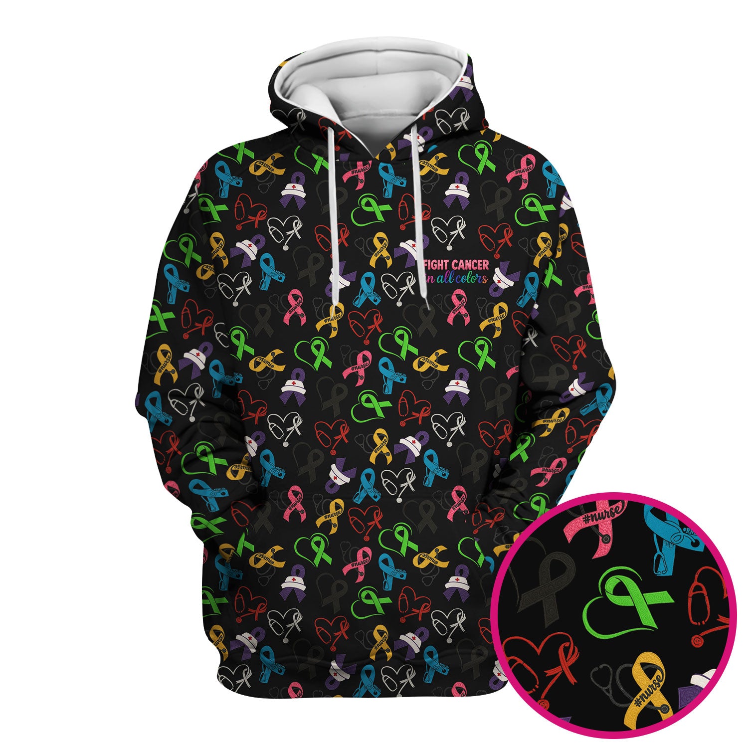 Cancer Awareness Scrub Top - Fight Cancer In All Colors Nurse Shirt - Colorful Ribbon Medical Scrubs Gift with Pockets for Women CNA RN Doctor