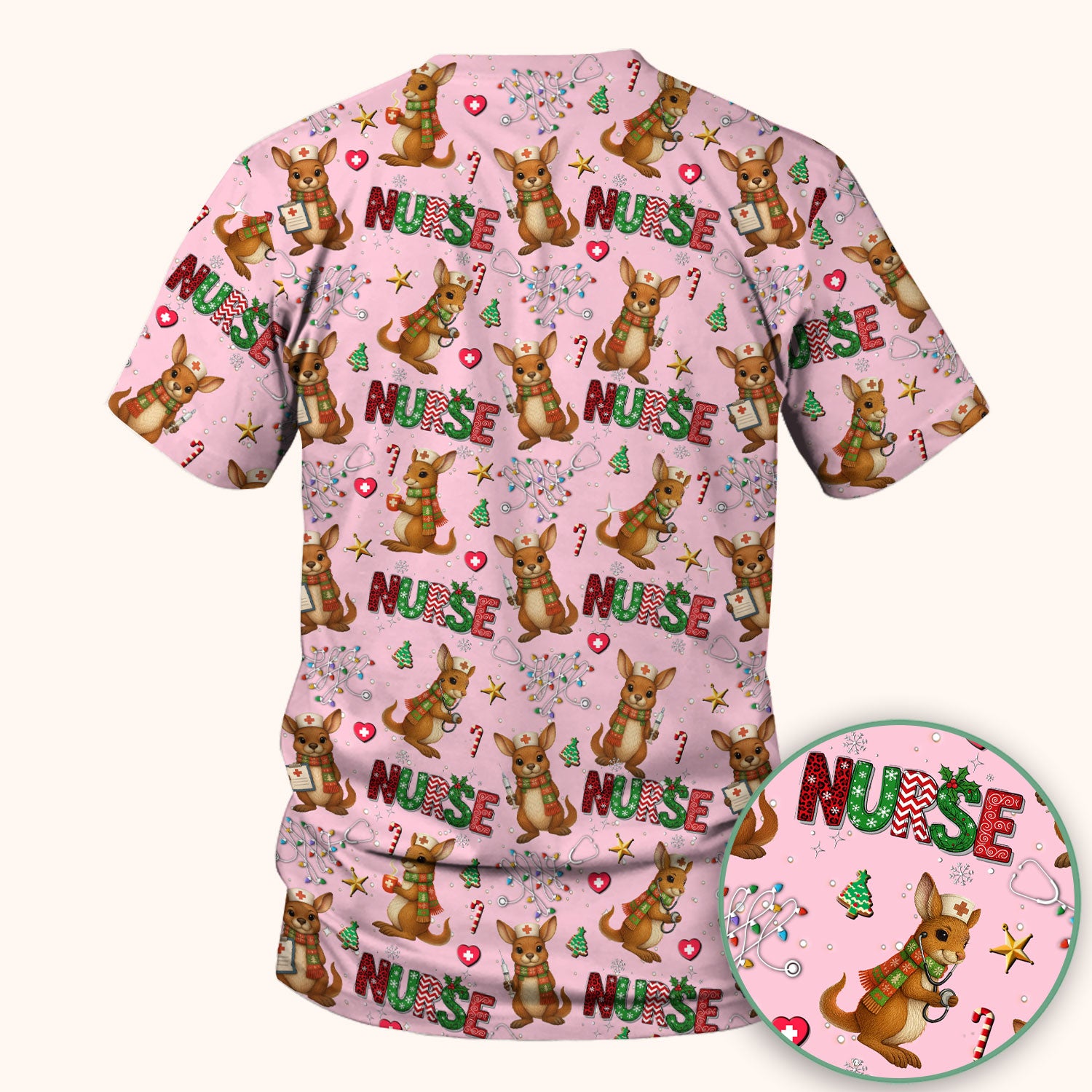 Aussie Kangaroo Christmas Scrub Top - Funny Holiday Nurse Shirt for Women - Cute Animal Medical Uniform