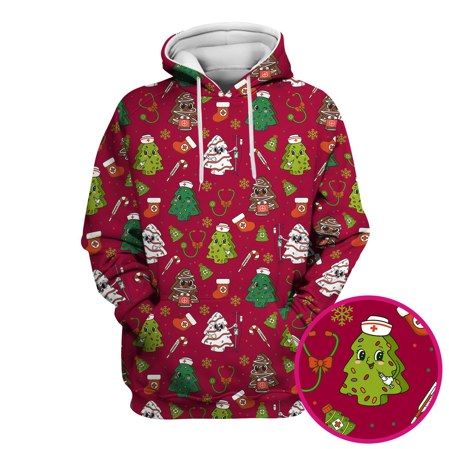 Funny Christmas Nurse Scrub Top - Adorable Tree Pattern Holiday Shirt - Cute Gift for Women RN LPN CNA
