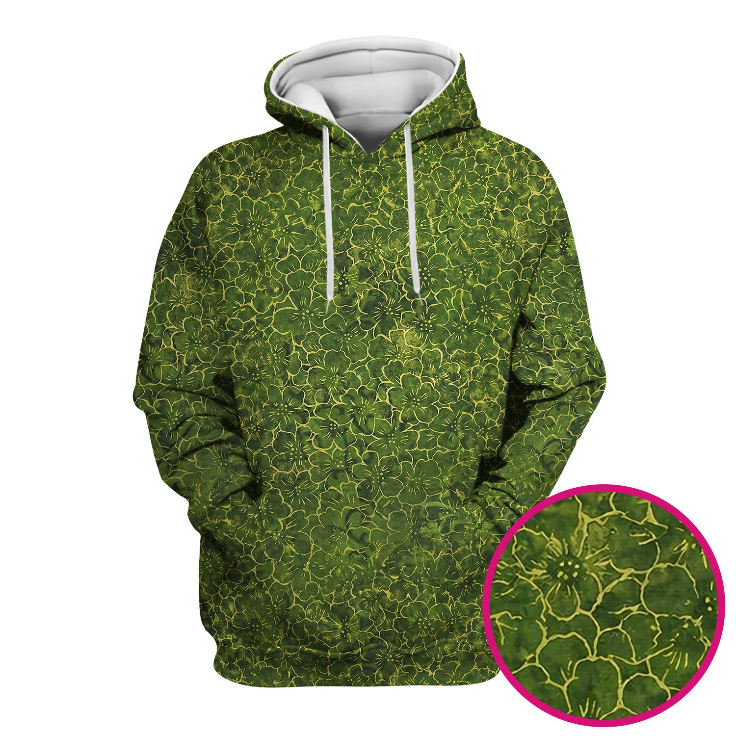 Green Floral Blossom Pattern Scrub Top, Comfortable Scrubs for Nurses