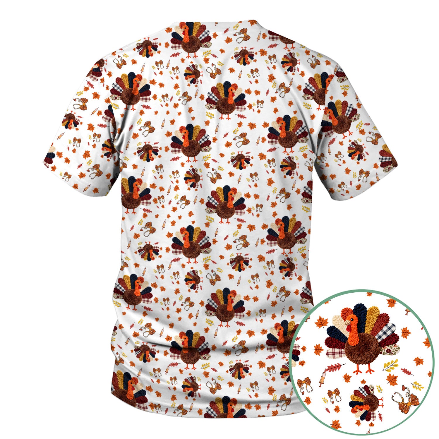 Thanksgiving Comfortable Scrubs for Nurses - Funny Autumn Turkey Shirt - Breathable Fabrics Nursing Uniform