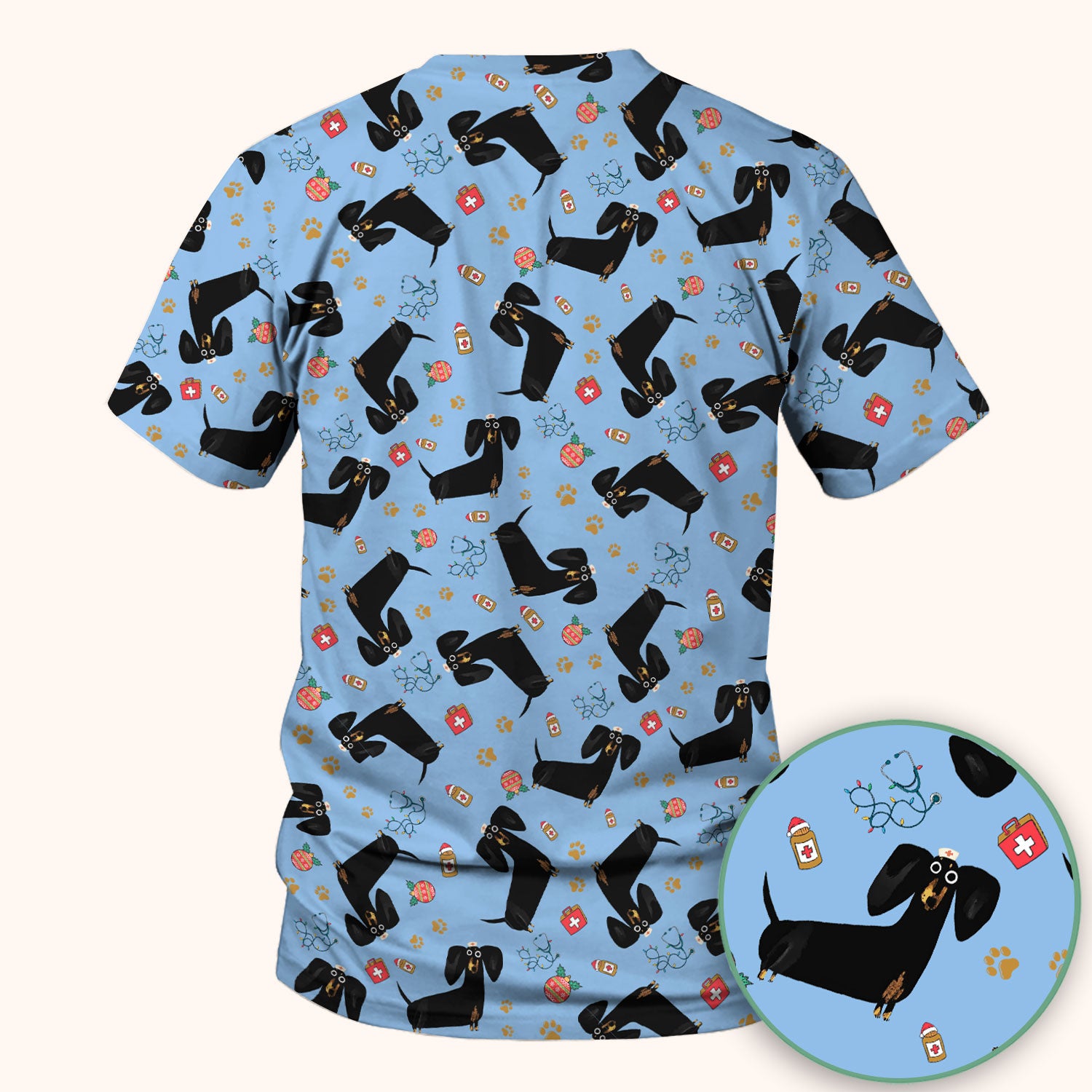 Funny Black Dachshund Scrub Top for Nurses - Cute Wiener Dog Medical Shirt - Puppy Lover Nursing Gift for Women