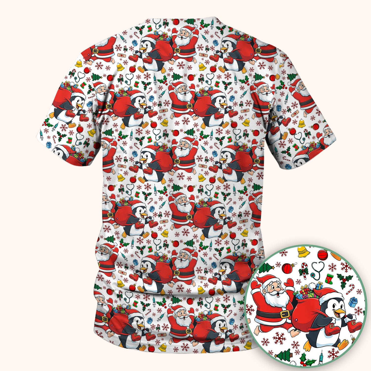 Funny Penguin Christmas Scrub Top - Santa Holiday Nurse Uniform for Women - Medical Gift for RN CNA LPN