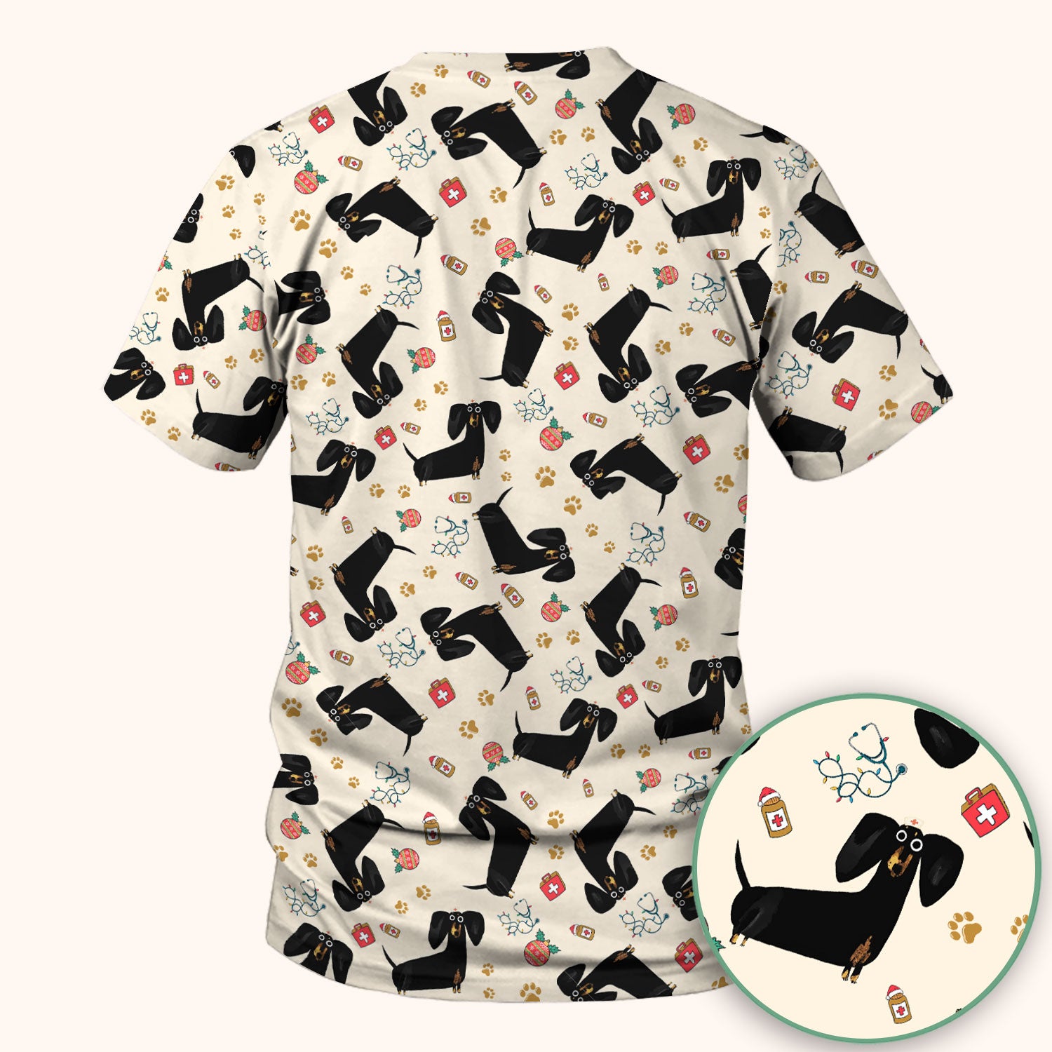 Funny Black Dachshund Scrub Top for Nurses - Cute Wiener Dog Medical Shirt - Puppy Lover Nursing Gift for Women