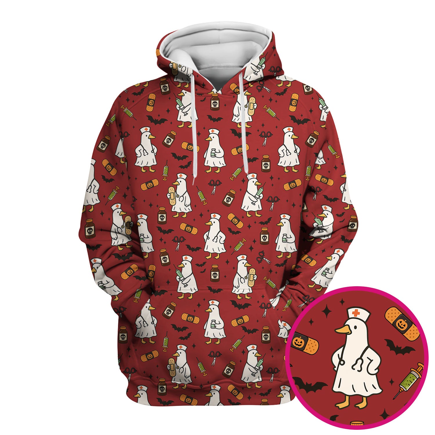 Cute Duck Pattern Nurse Scrub Top - Funny Goose Halloween Medical Design - Playful Spooky Nursing Shirt for RN LPN CNA Women