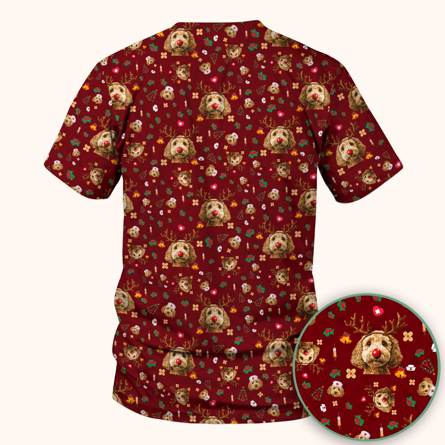 Christmas Labradoodle Scrub Top - Funny Reindeer Dog Nurse Shirt - Cute Holiday Medical Uniform for Women Healthcare Gift