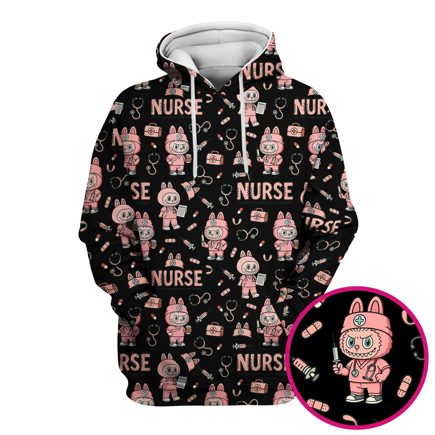 Bunny Cartoon Nurse Scrub Shirt  Cute Medical Top for Women CNA RN Doctor - Fun Scrubs Gift Idea for Nurses, Students, Holiday Season
