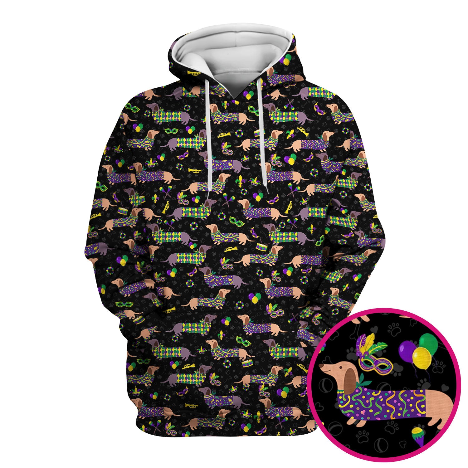 Mardi Gras Dachshund Nurse Scrub Top, Wiener Dog Holiday Pattern Nurses Shirt, Comfortable Uniform Scrubs For Nursing