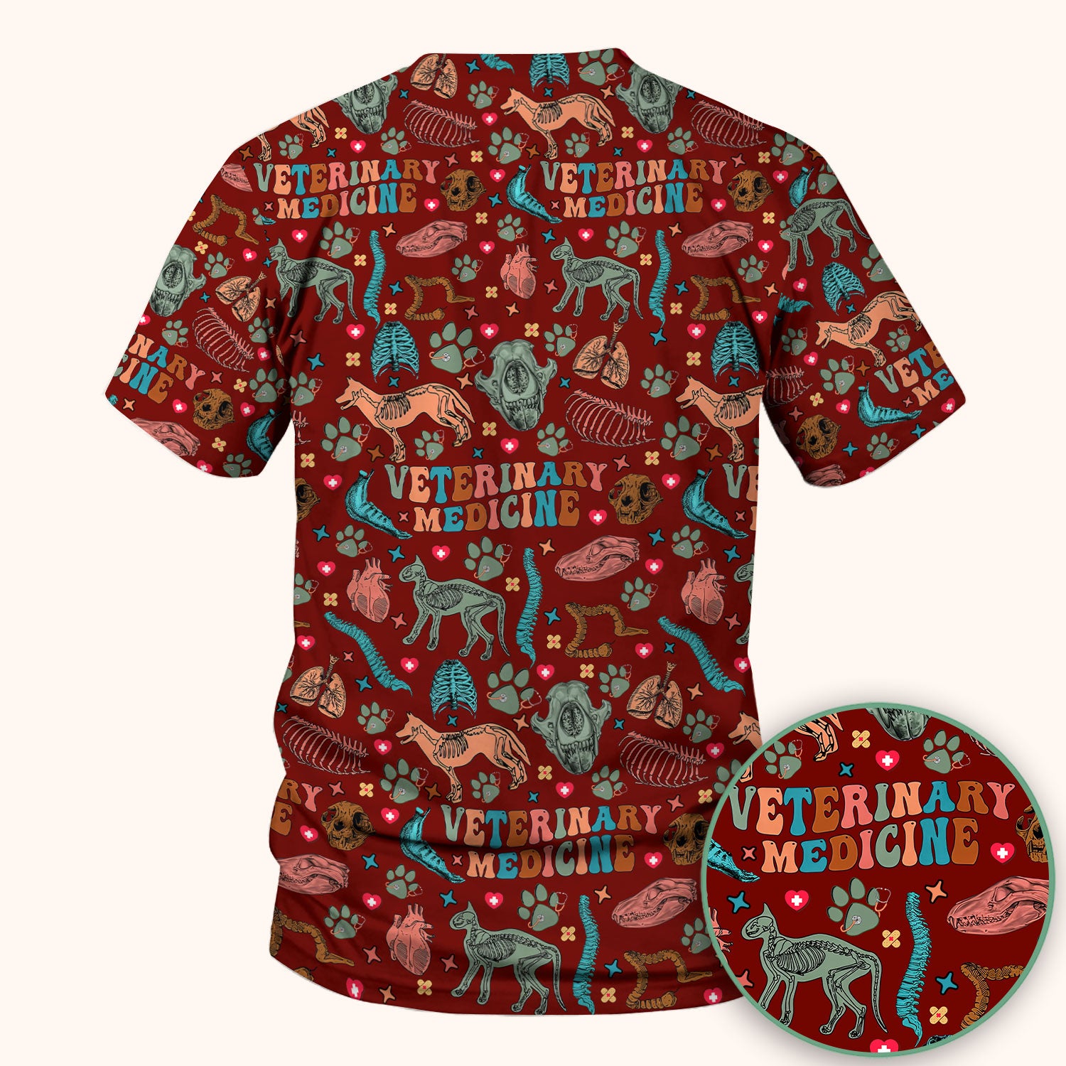 Vet Tech Scrub Top - Veterinary Medicine Pattern - Animal Medical Uniform for Women Nurse Gift