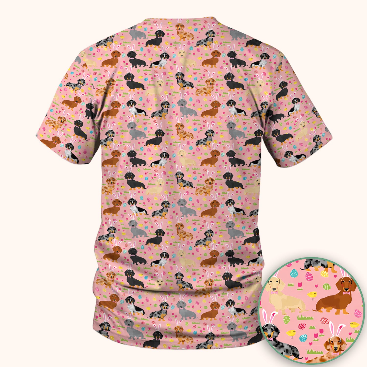 Easter Dachshund Dog Pattern Scrub Top, Comfortable Scrubs for Nurses