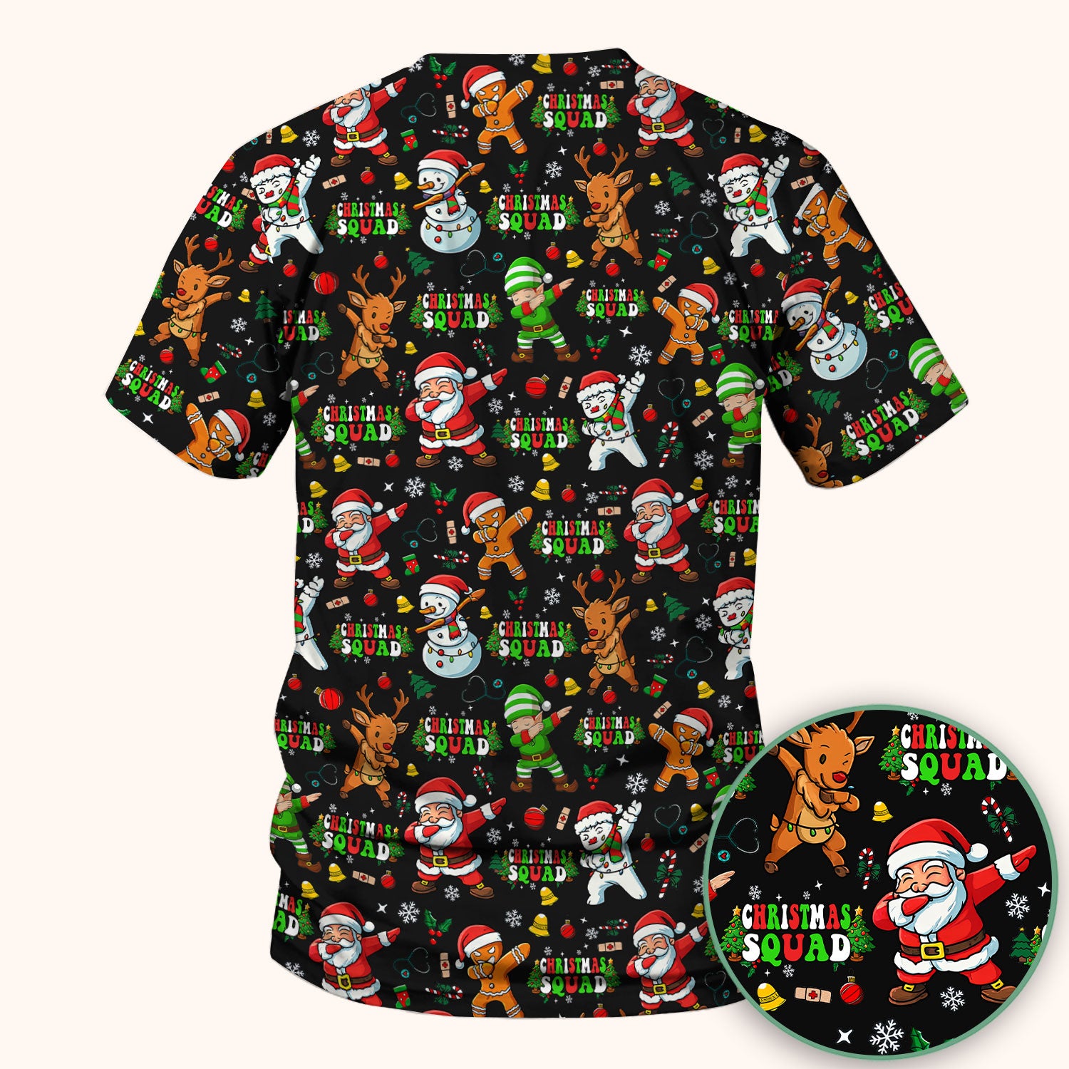 Christmas Squad Scrub Top - Funny Santa & Reindeer Shirt - Cute Holiday Medical Uniform for Nurses, Doctors & Vet Techs
