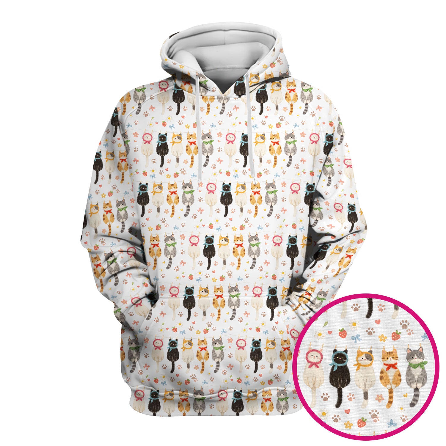 Cute Cat Clothesline Pattern Scrub Top, Comfortable Scrubs for Nurses