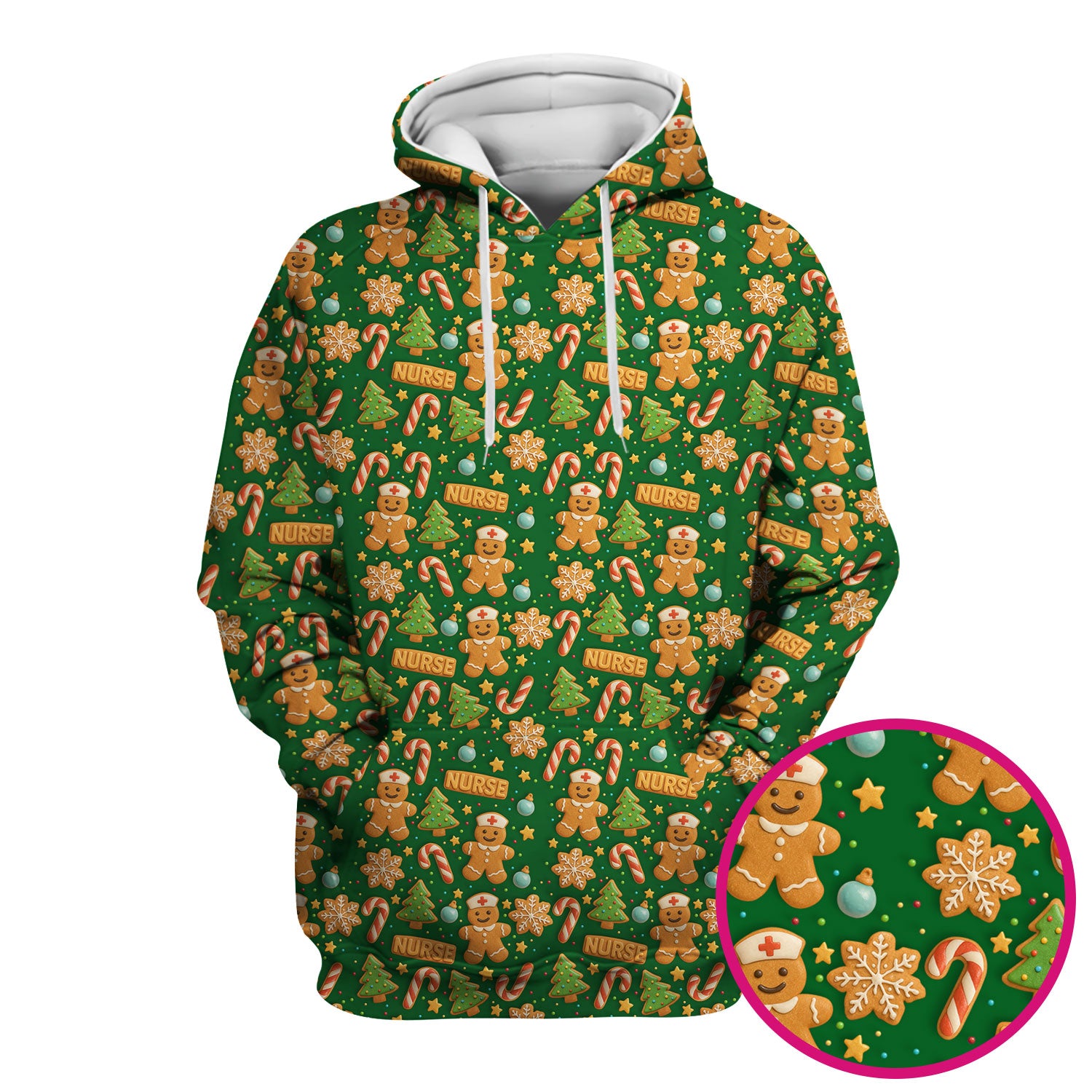 Gingerbread Scrubs Christmas Edition - Cute Cookie Pattern Medical Scrub Top for Women - Holiday Christmas Scrubs with Fun Festive Print