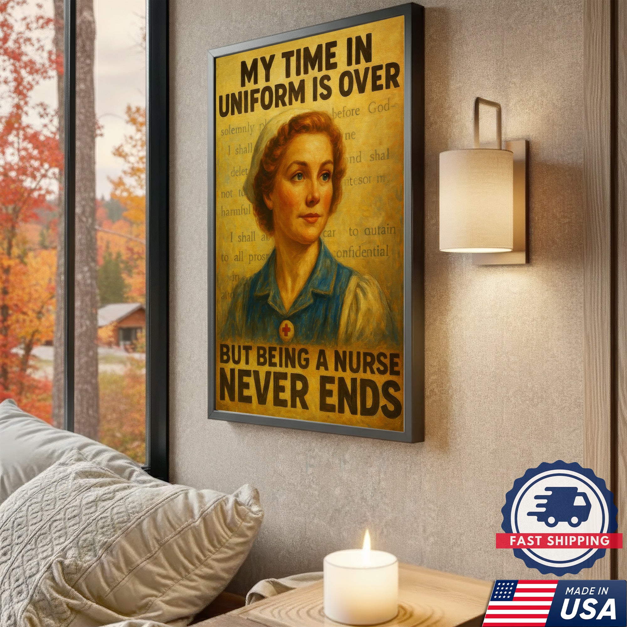 Retired Nurse Wall Art Canvas, My Time in Uniform Is Over, Gift for Nurse RN CNA LPN Women