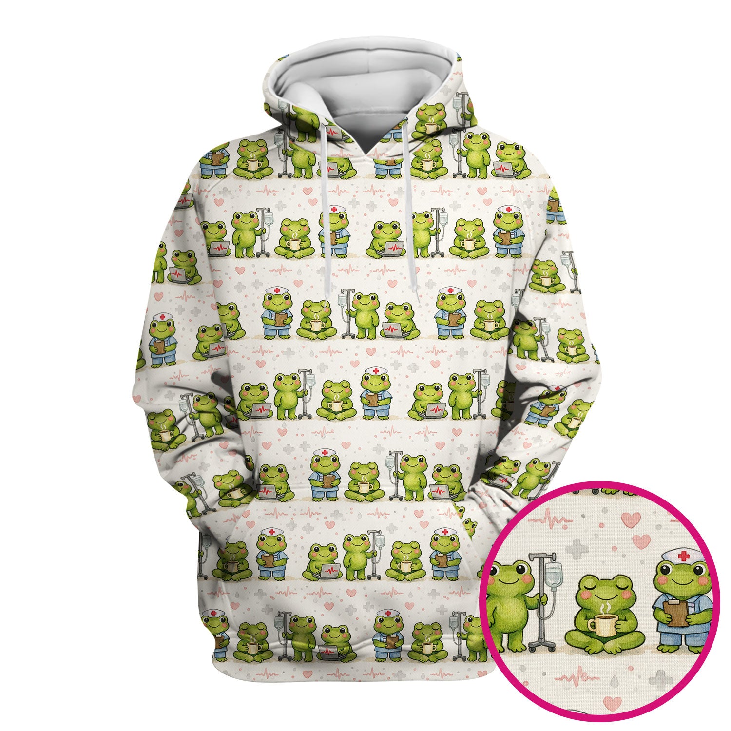 Adorable Frog Nurse Various Poses Print Scrub Top, Comfortable Scrubs for Nurses