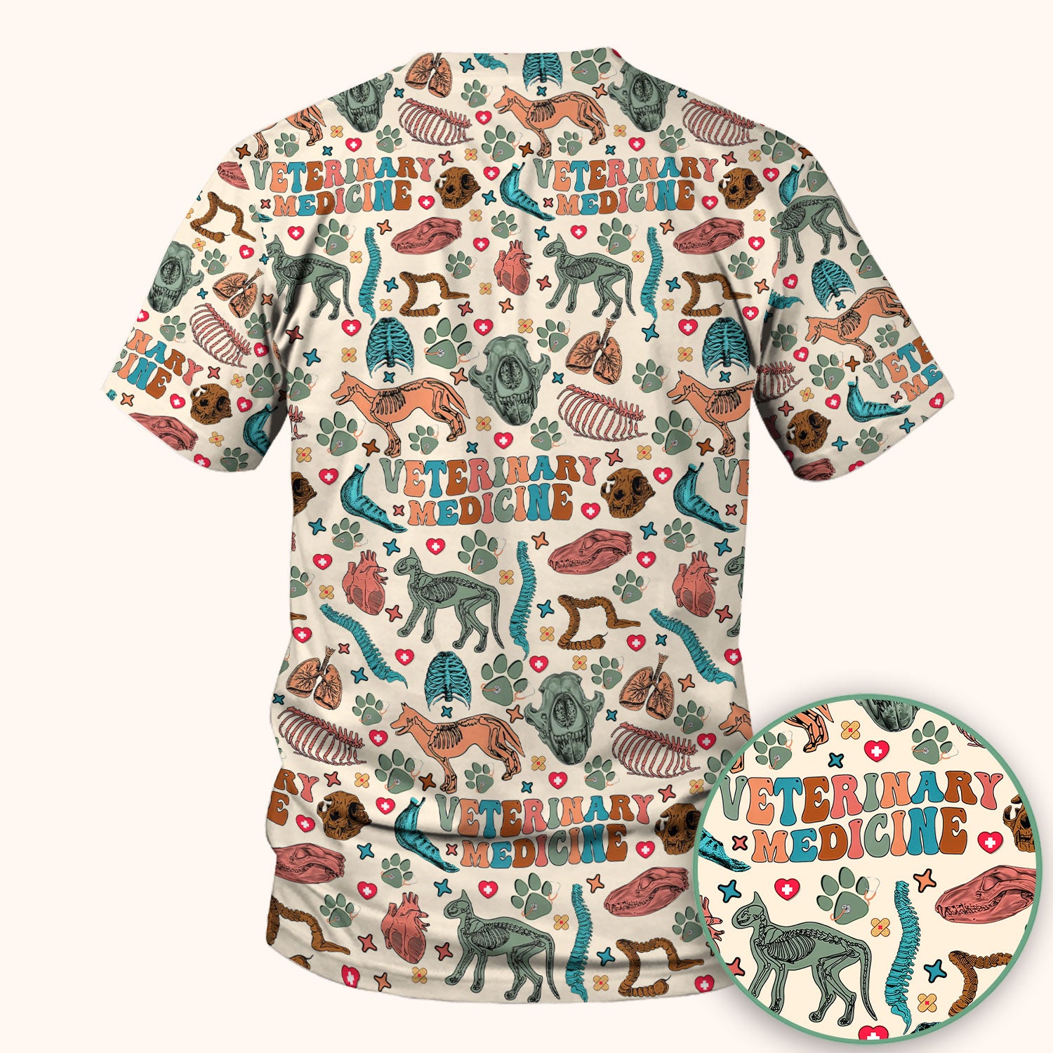 Veterinary Medicine Scrub Top - Cute Animal Anatomy Pattern Medical Shirt - Fun Vet Tech Nurse Scrubs for Women