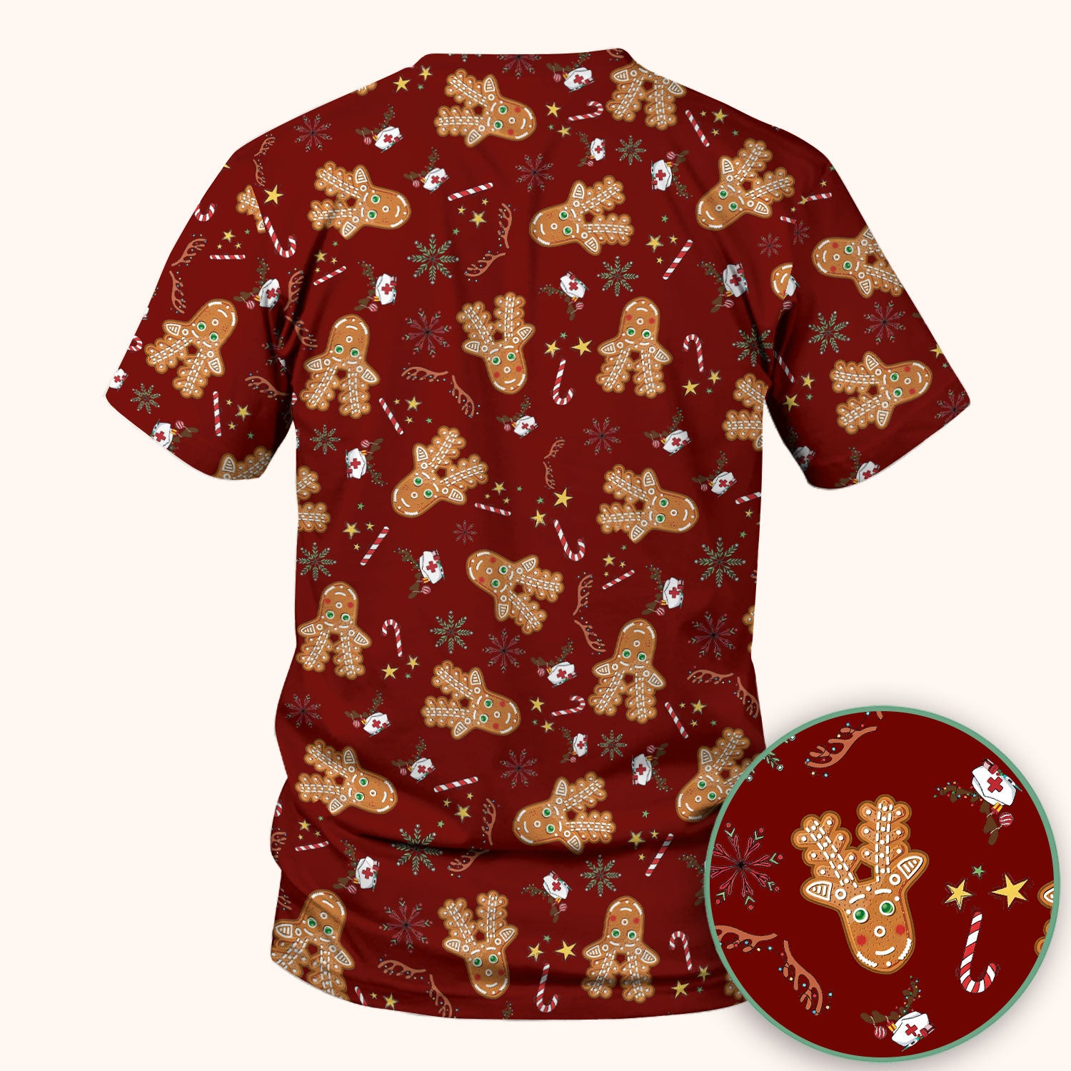 Gingerbread Cookies Reindeer Scrub Top - Funny Christmas Gingerbread Breathable Med Uniform - Comfortable Scrubs for RN CNA LPN