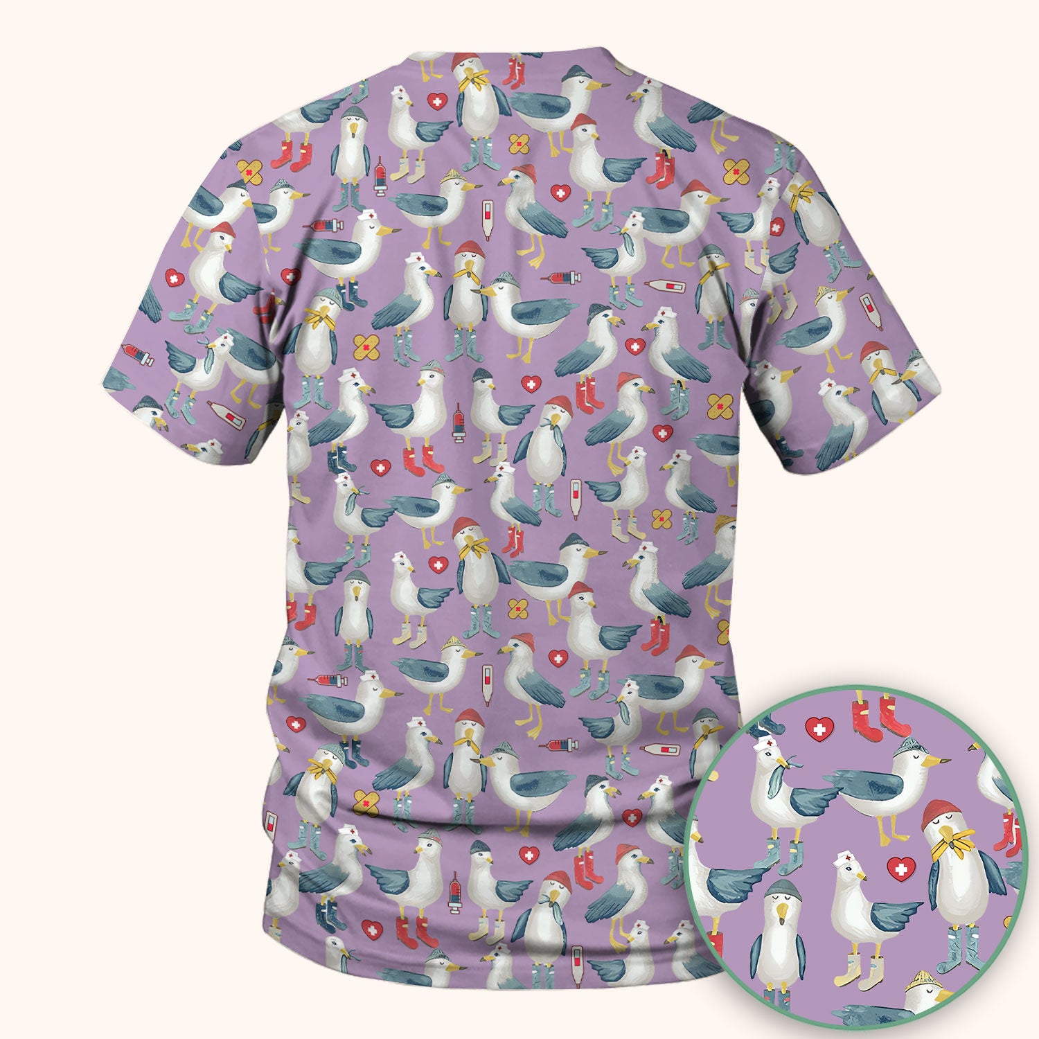 Funny Seagull Nurse Scrub Top - Cute Bird with Medical Icons - Comfortable Scrubs for Women