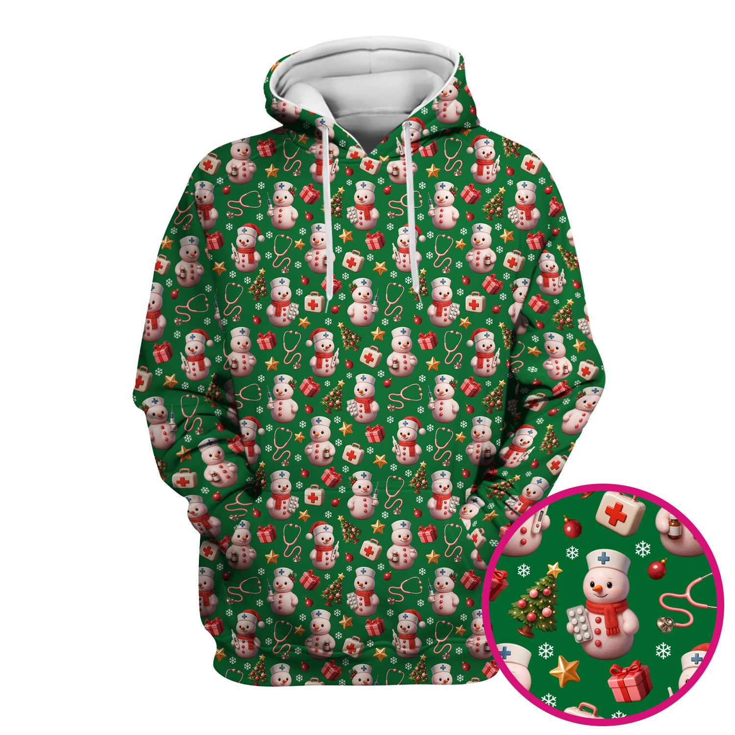 Snowman Pattern Christmas Nurse Scrub Top - Cute Holiday Medical Shirt - Funny Festive Scrubs Gift for RN LPN CNA Nurses