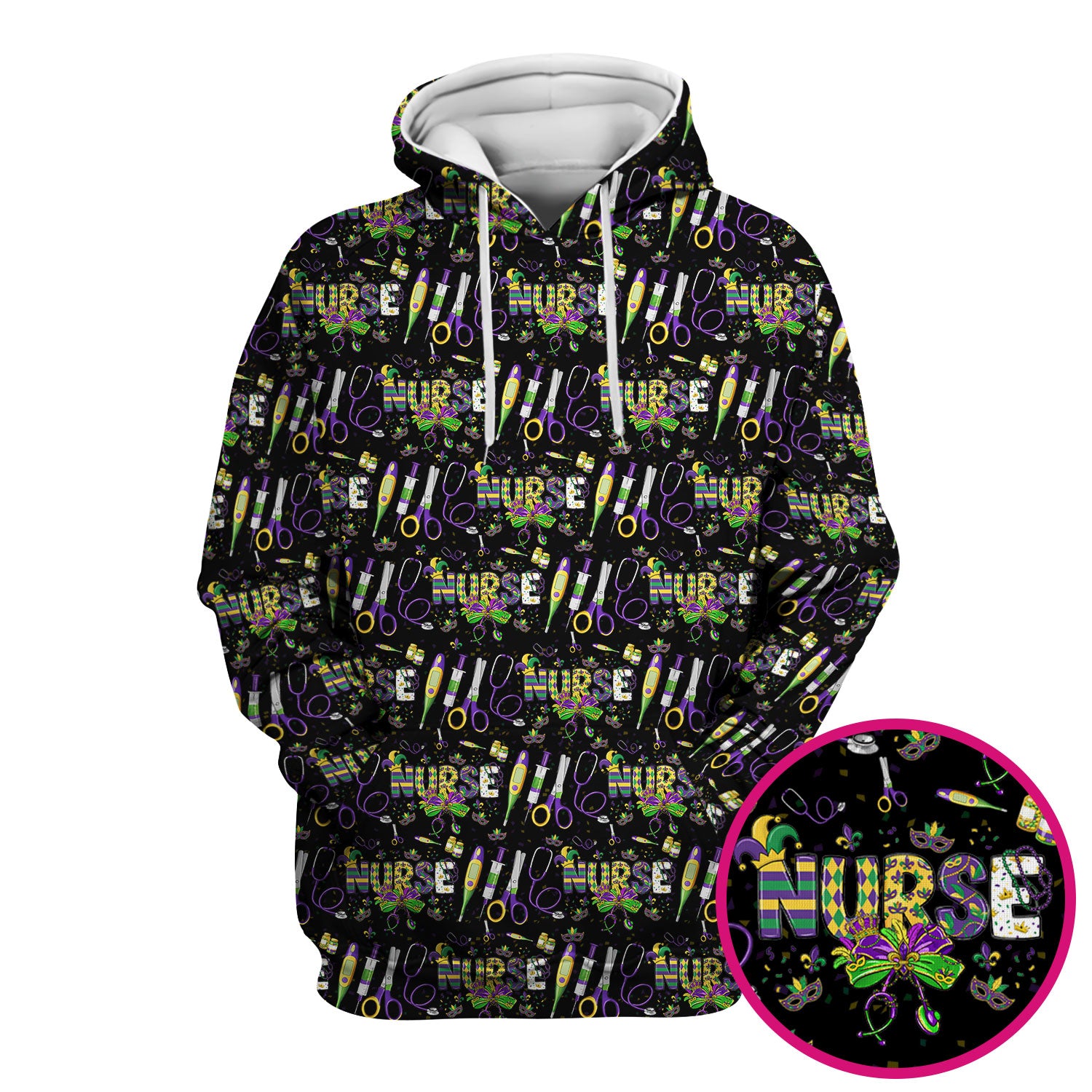 Mardi Gras Nurse Scrub Top, Holiday Medical Pattern Nurse Shirt, Breathable Fabrics Nursing Uniform