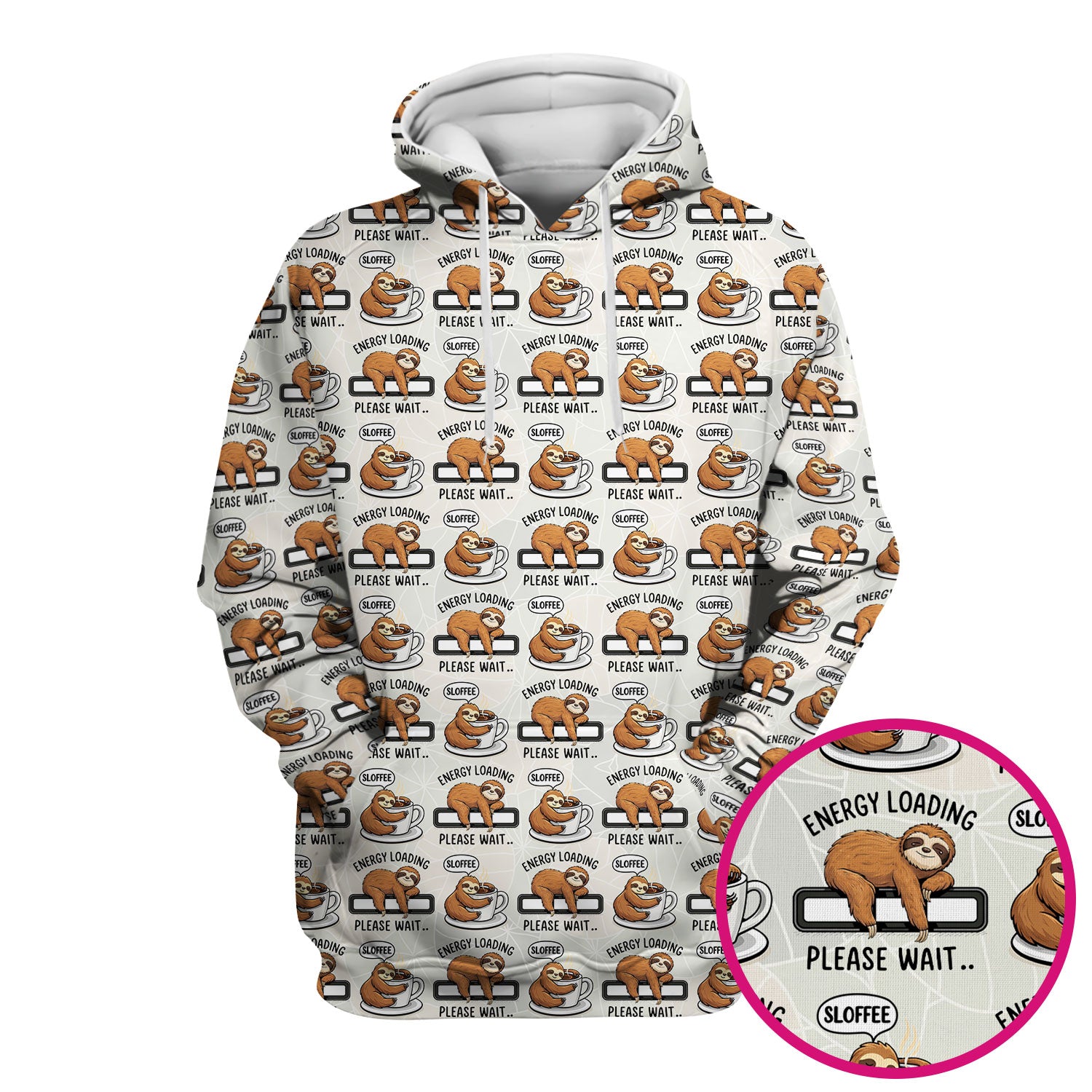 Funny Sloth Coffee Energy Loading Pattern Scrubs Top, Breathable Fabrics Nursing Uniform