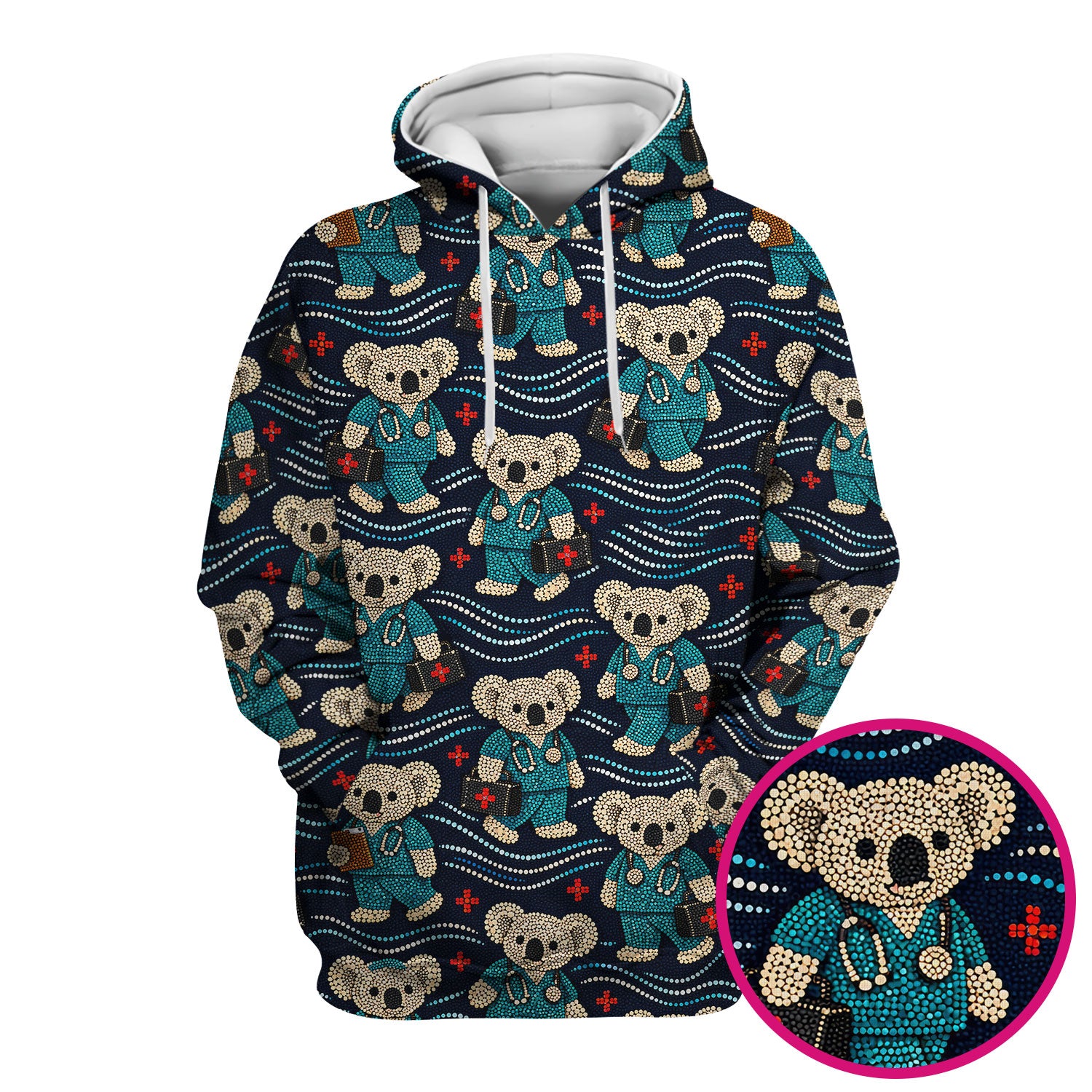 Aboriginal Dot Art Pattern Nurse Scrub Top, Koala Medical Shirt For Women, Breathable Fabrics Nursing Uniform