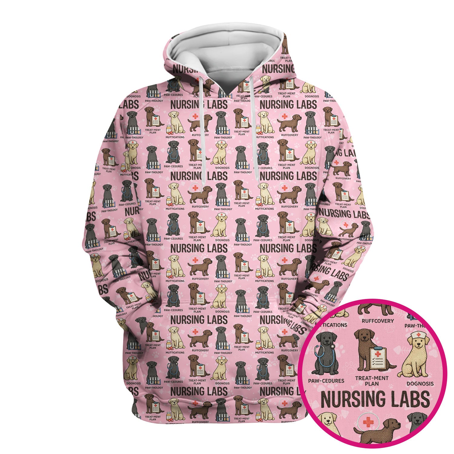 Playful Nursing Labs Dog Pattern Scrub Top, Comfortable Scrubs for Nurses