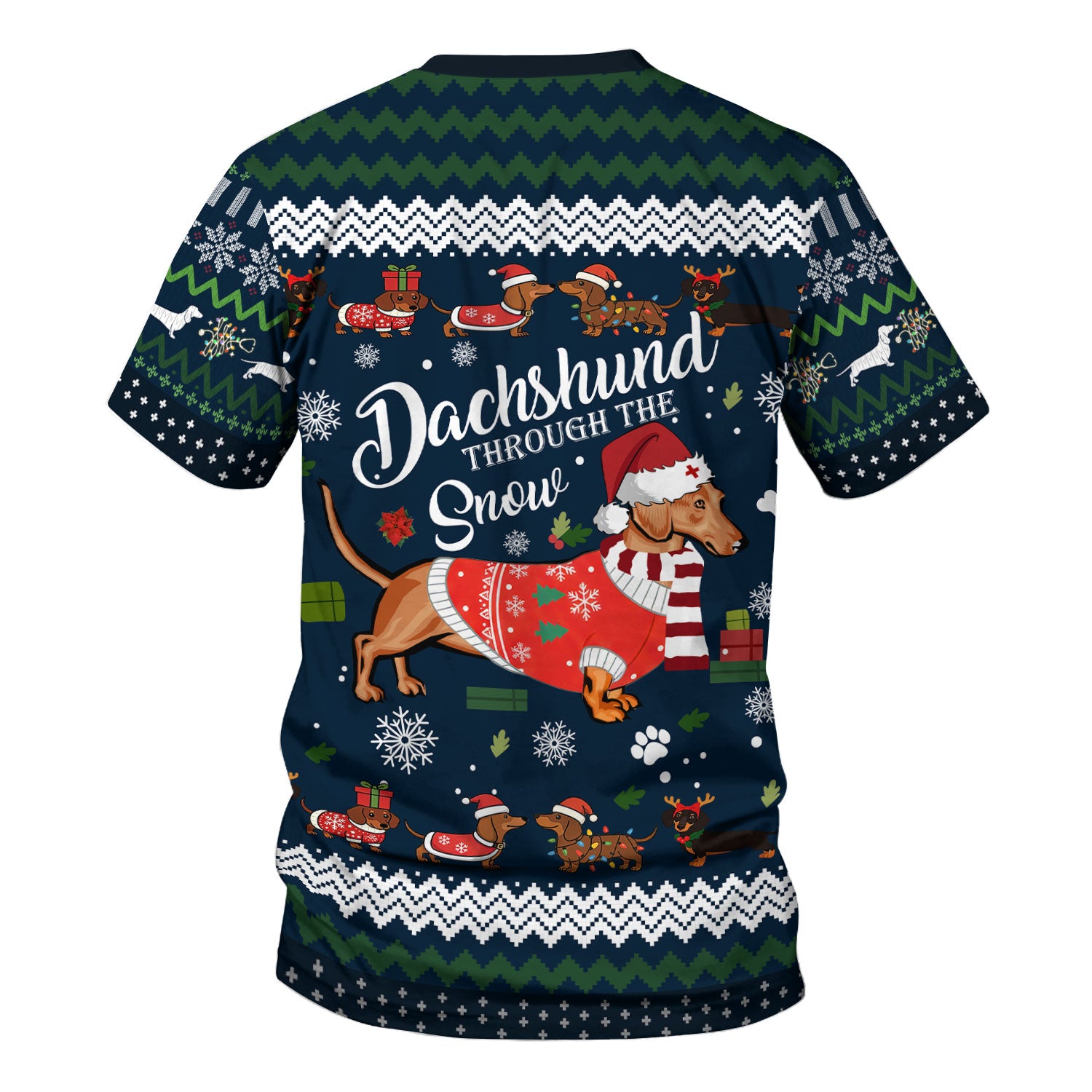 Dachshund Through the Snow - Funny Christmas Scrub Top - Wiener Dog Lover Gift - Holiday Medical Uniform