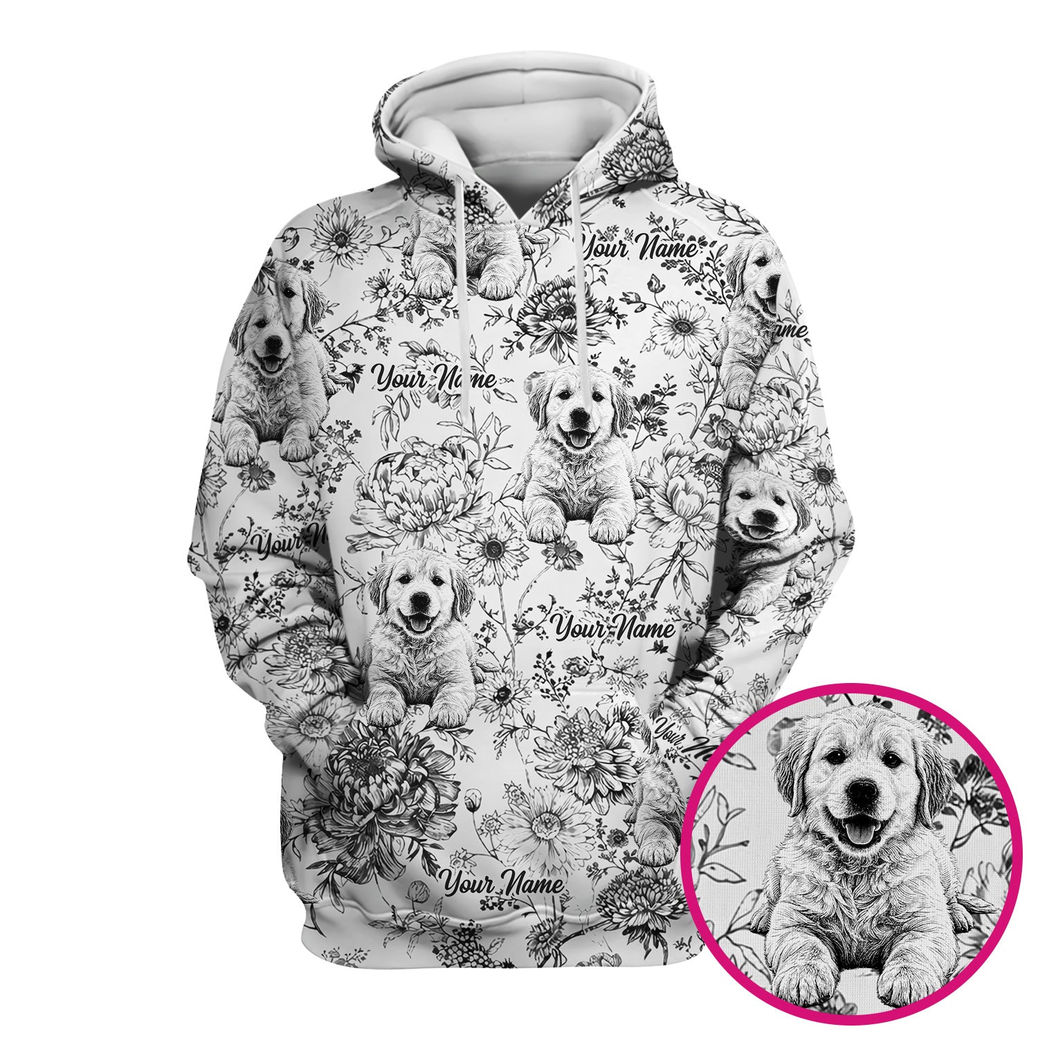 Personalized Custom Pet Photo Name Floral Pattern Scrub Top, Breathable Fabrics Nursing Uniform