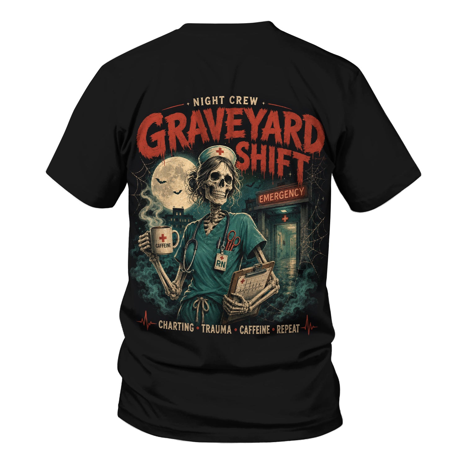 Spooky Graveyard Shift Skeleton Nurse Scrub Top, Comfortable Scrubs for Nurses