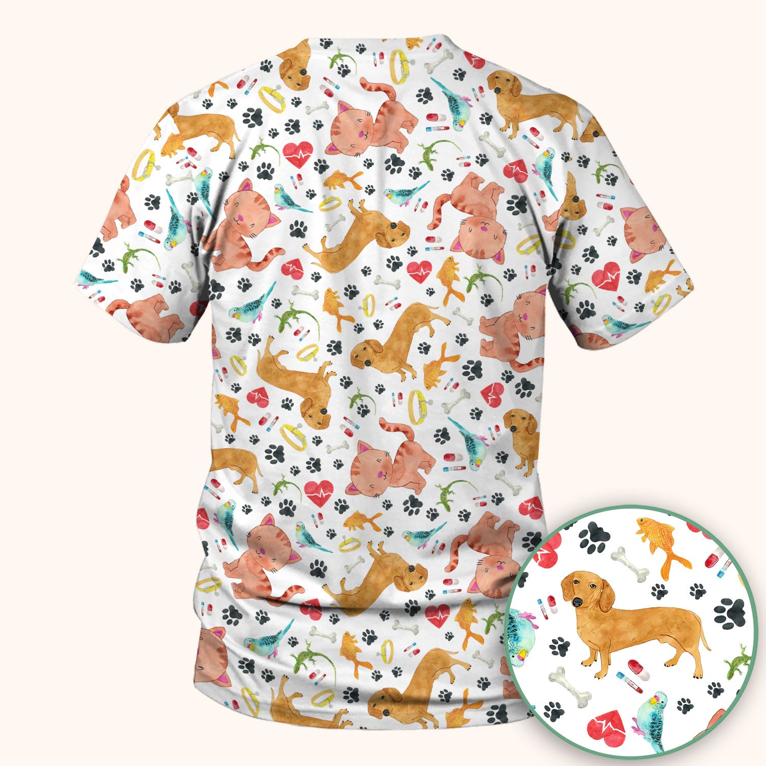 Cute Cat Dog Scrub Top - Animal Lover Medical Uniform - Funny Veterinary Nurse Shirt for Women RN CNA LPN