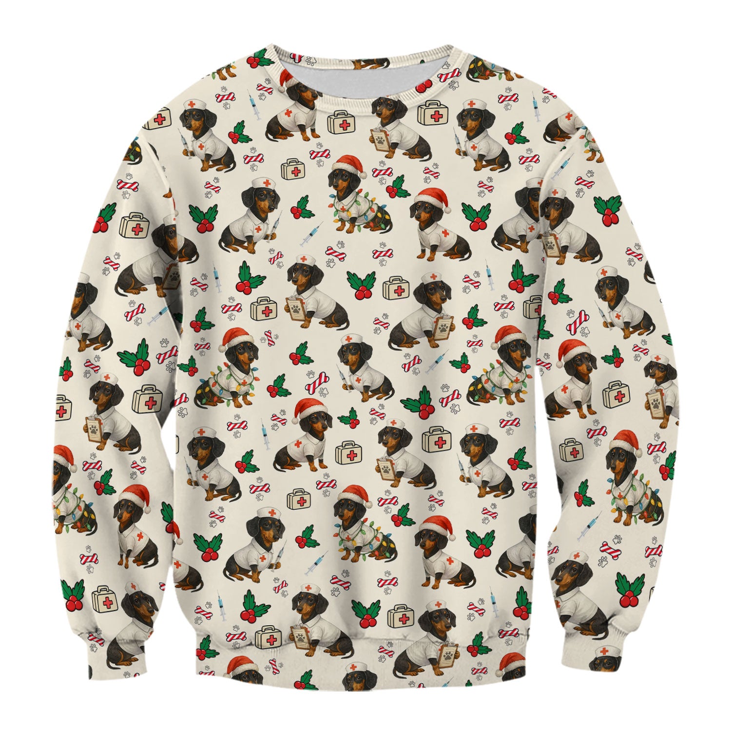 Christmas Dachshund Nurse Scrub Top - Funny Dachshund Dog Scrub Shirt Multi Color - Cute Holiday Nursing Work Shirt for Women