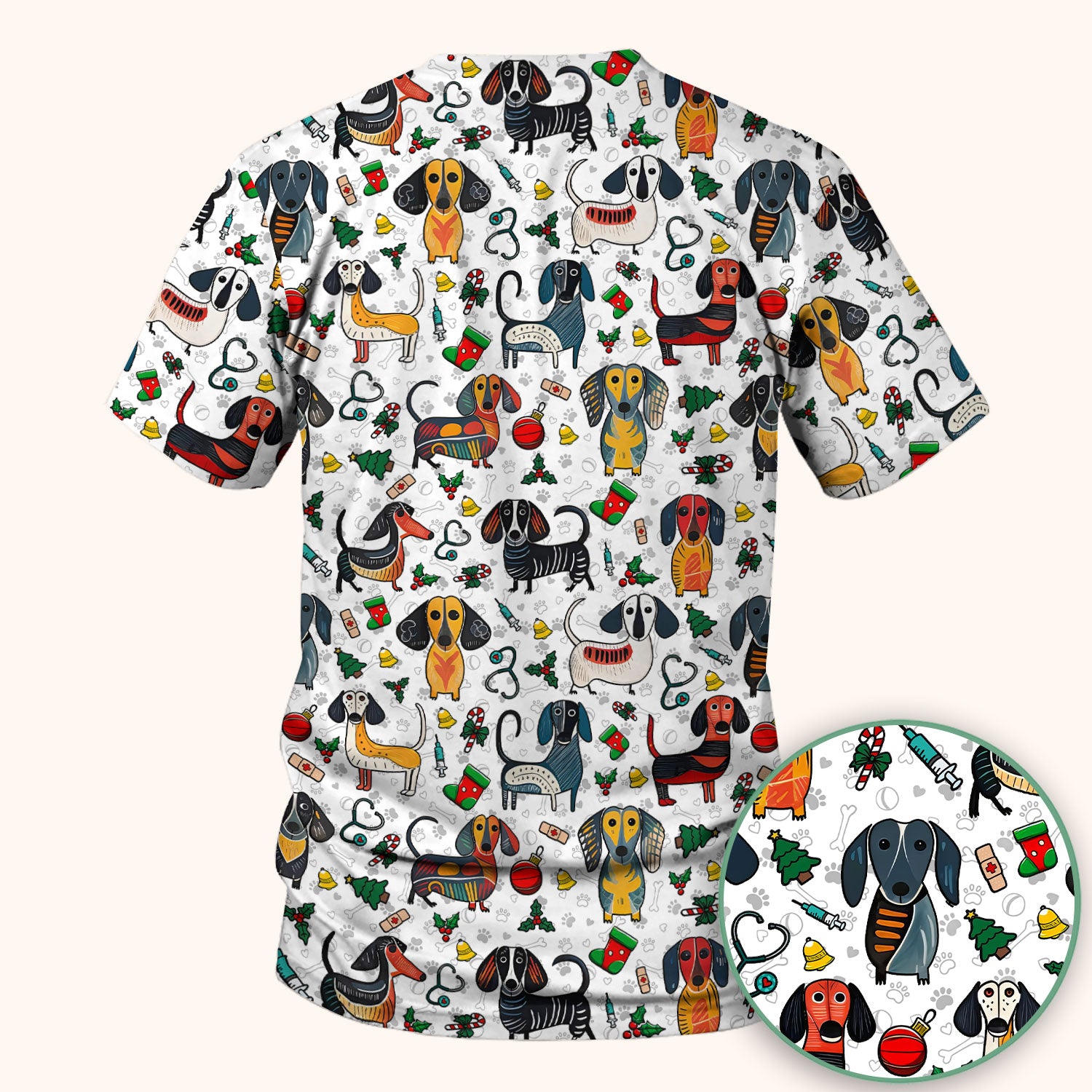 Dachshund Christmas Scrub Top - Cute Wiener Dog Nurse Uniform for Women - Holiday Medical Shirt