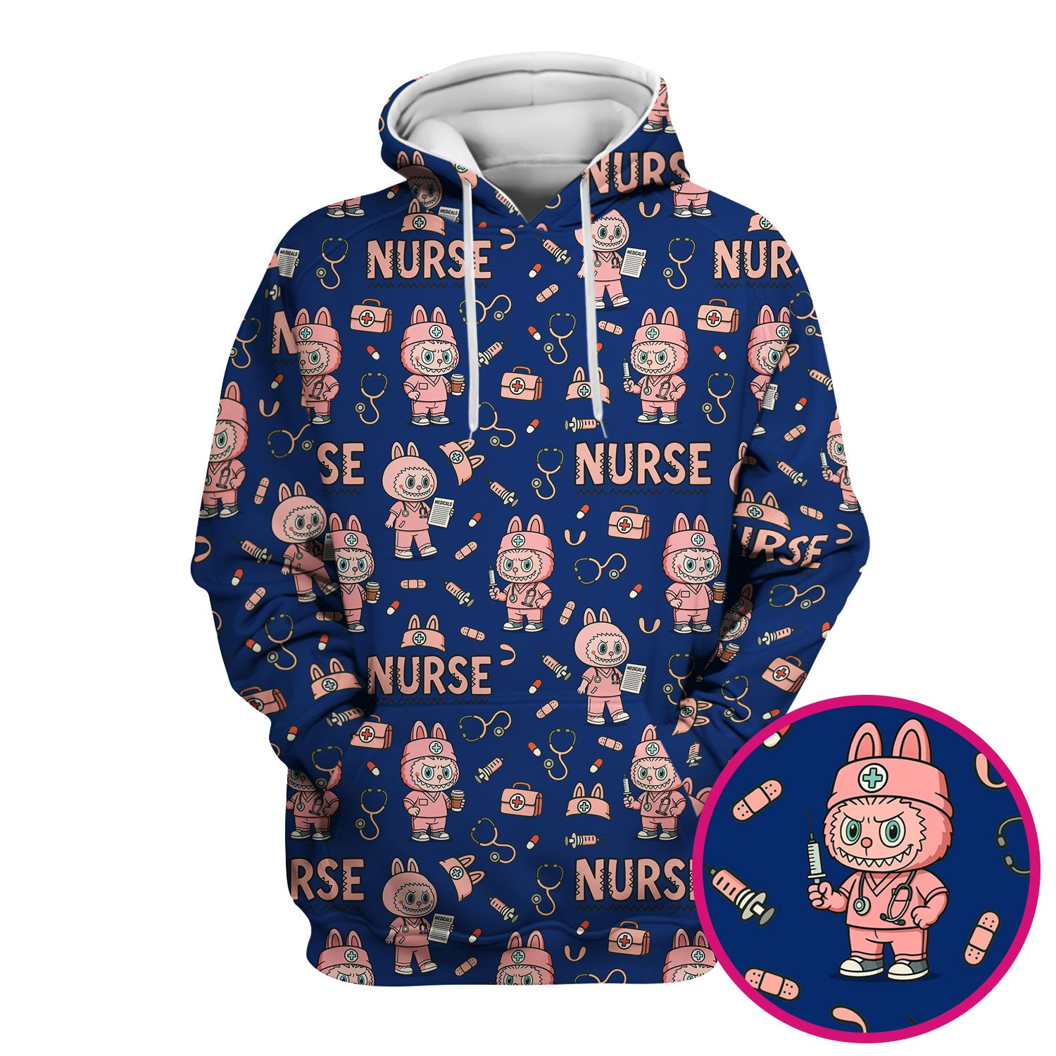 Bunny Cartoon Nurse Scrub Shirt  Cute Medical Top for Women CNA RN Doctor - Fun Scrubs Gift Idea for Nurses, Students, Holiday Season