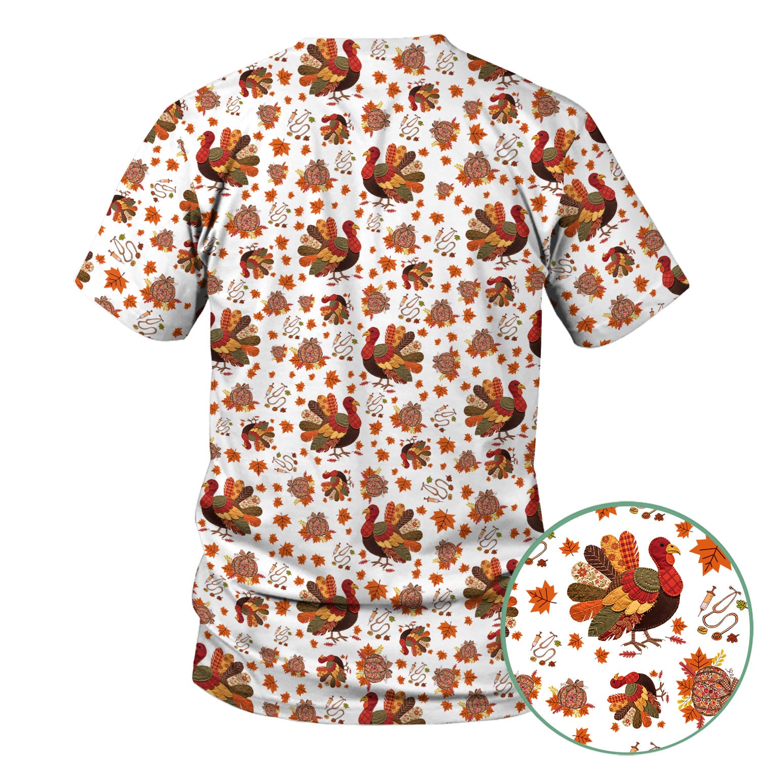 Fall Leaves Thanksgiving Scrubs for Nurses - Comfortable Scrub Tops - Turkey Nursing Uniform Gift for Women