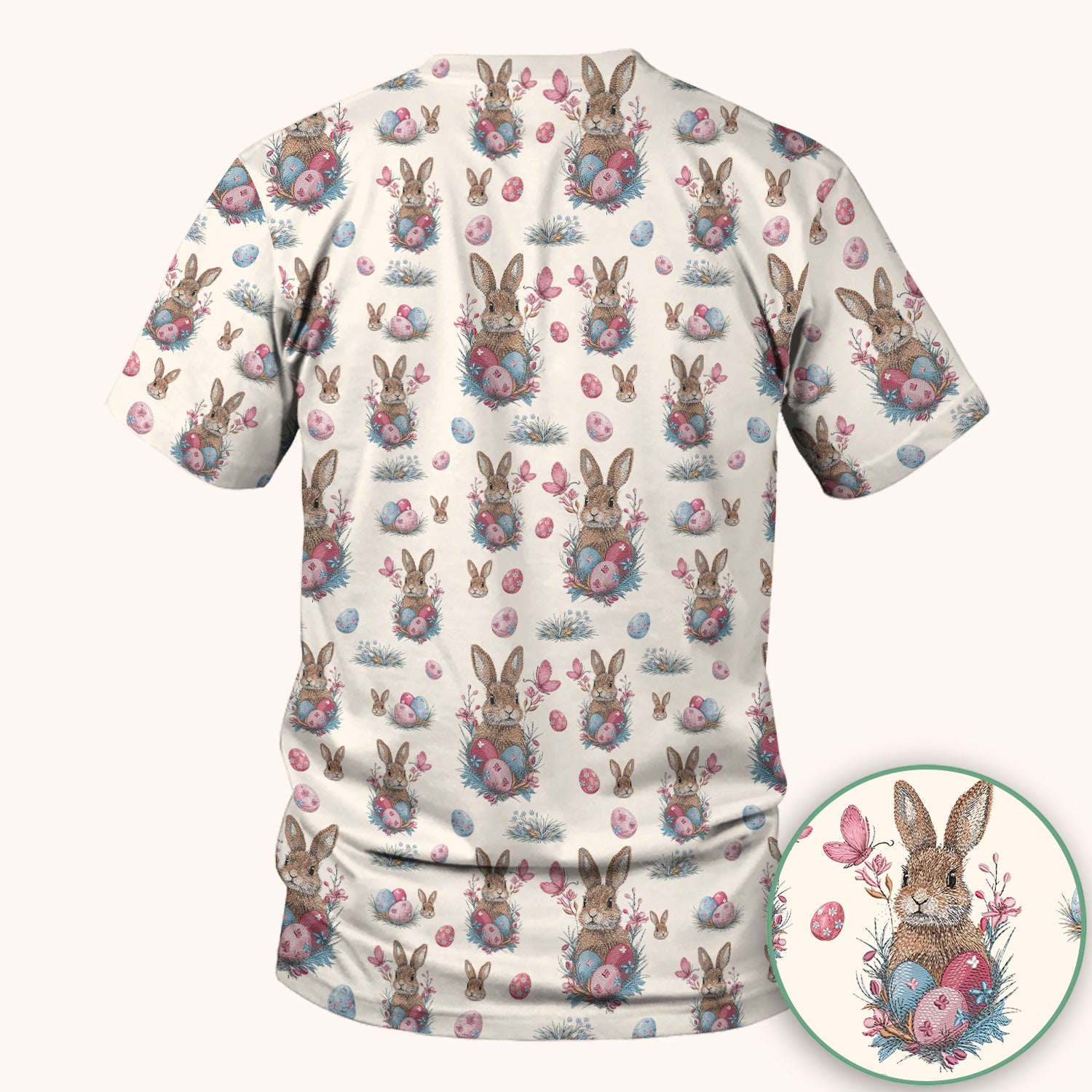 Pastel Easter Bunny Nest Pattern Scrub Top, Comfortable Scrubs for Nurses