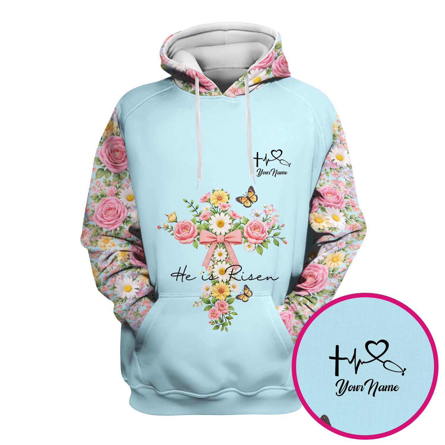 Personalized Meaningful Easter Nurse He Is Risen Floral Cross Bow Pattern Scrub Top, Comfortable Scrubs for Nurses