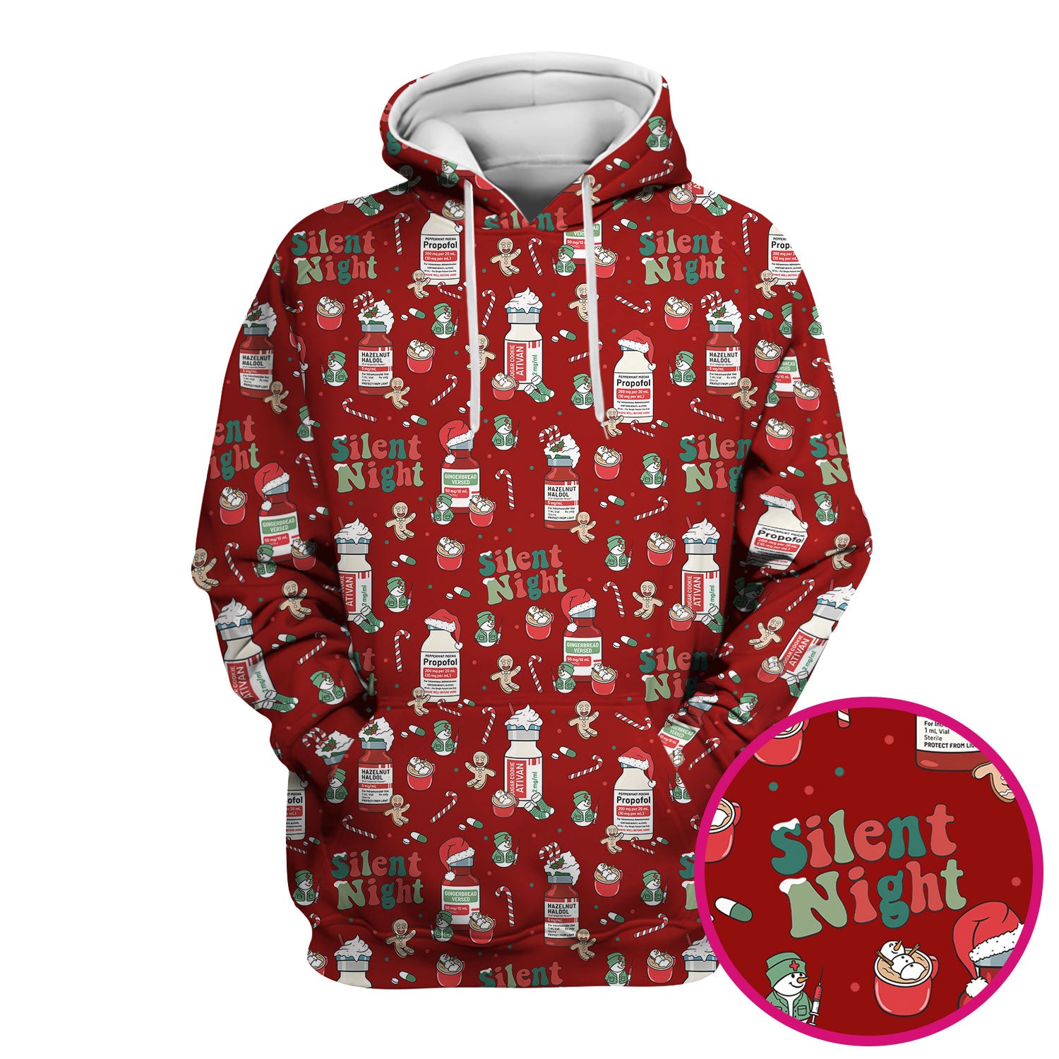 Funny Medicine Scrub Top for Nurses - Silent Night Propofol Print Christmas Scrub Tops with Candy Cane & Gingerbread - Holiday Medical Shirt Gift for RN CNA LPN