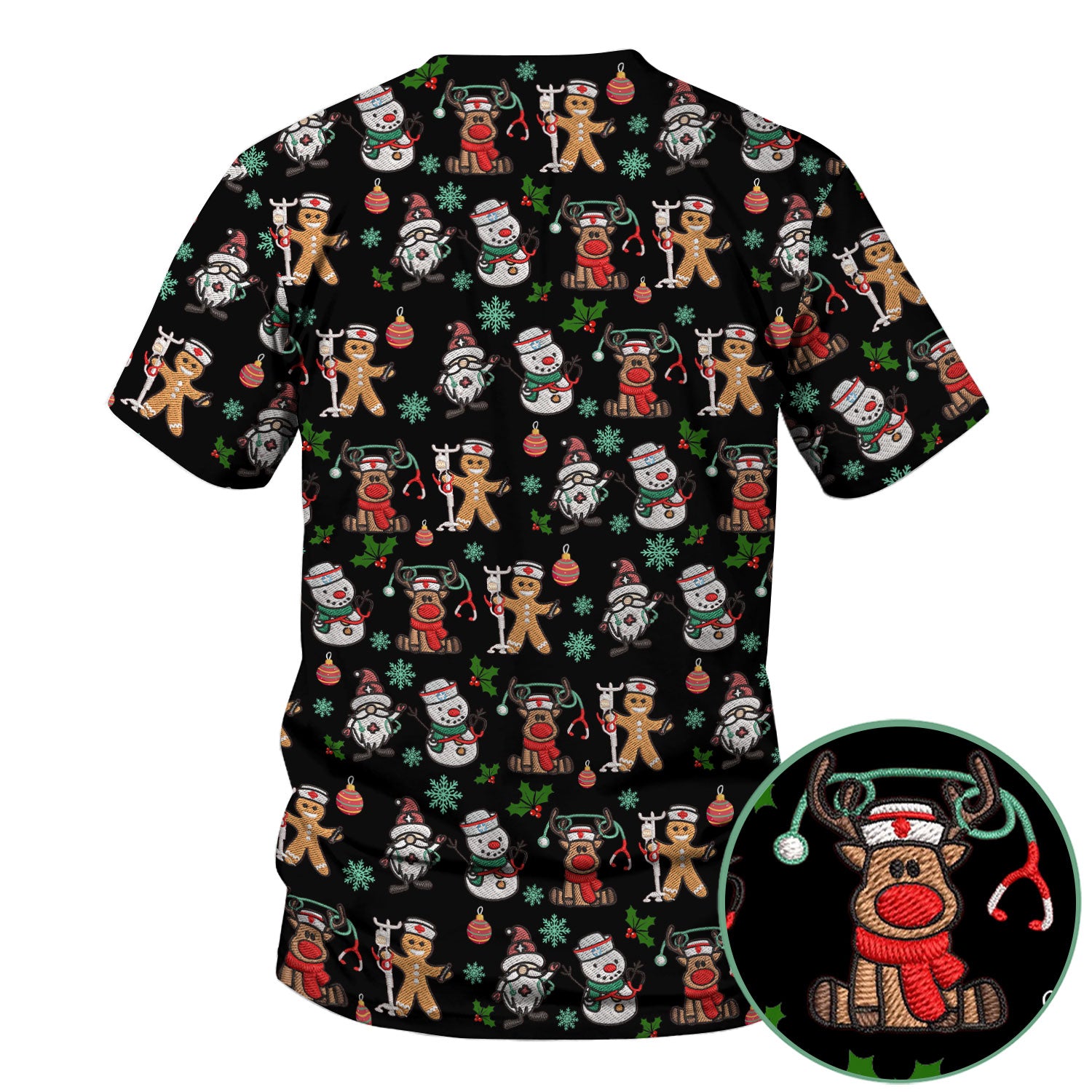 Christmas Gingerbread Scrubs for Women - Comfortable Scrubs for Nurses - Reindeer Santa Med Shirt - Breathable Fabrics Nursing Uniform