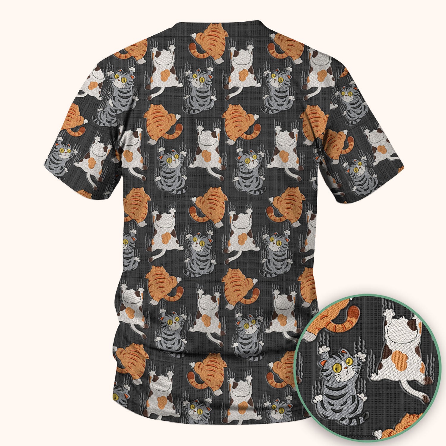 Cute Cat Pattern Nurse Scrub Top, Cats Medical Pattern Shirt, Breathable Fabrics Nursing Uniform
