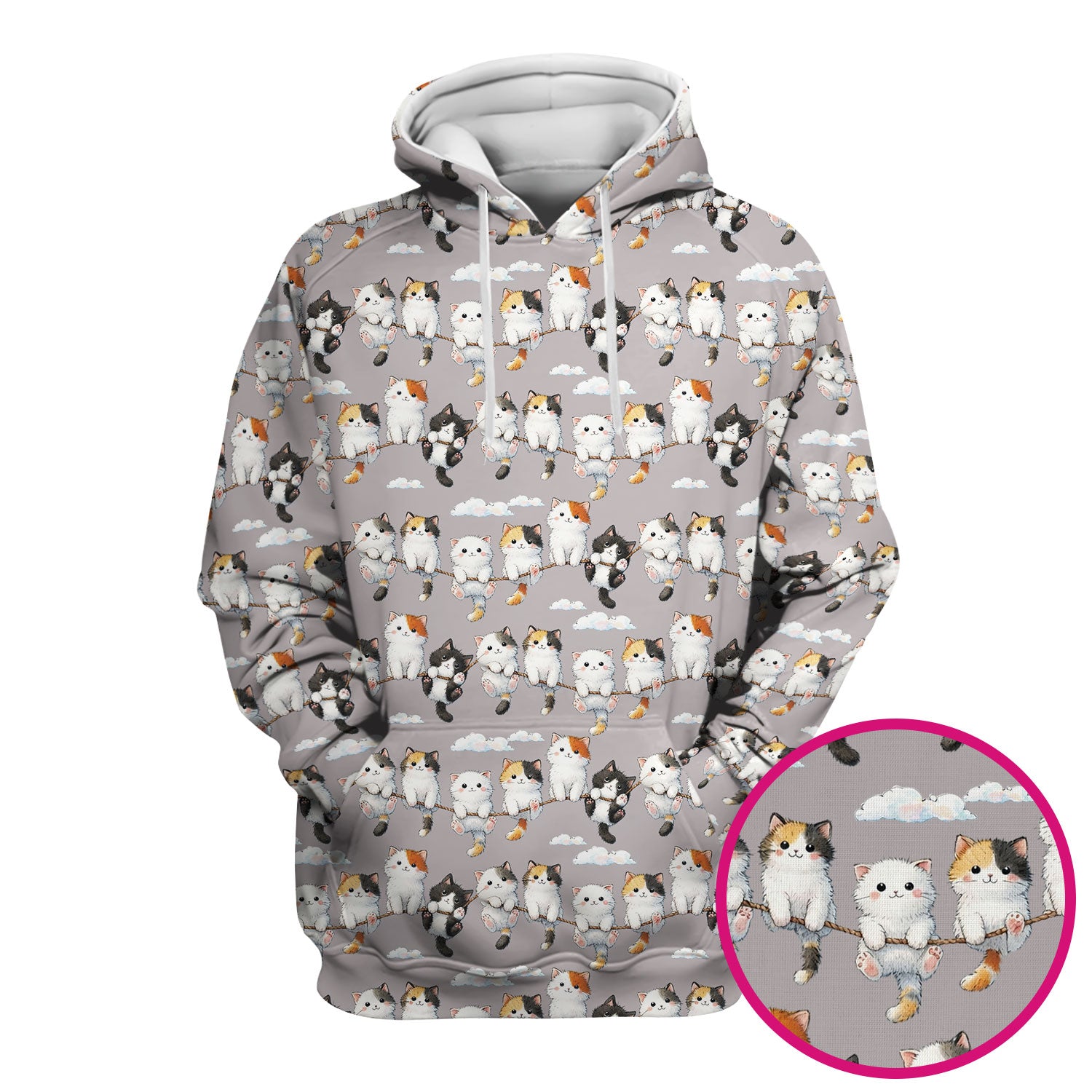 Cute Cats Sitting on Rope Pattern Scrubs Top, Comfortable Scrubs for Nurses