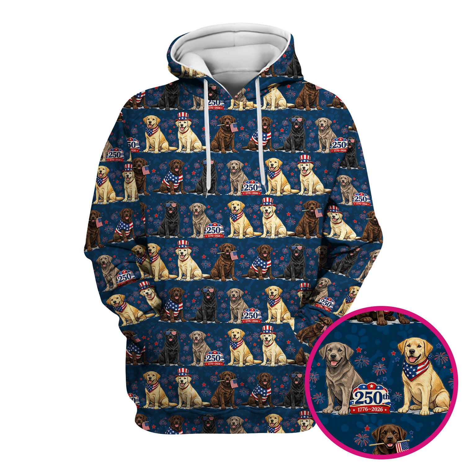 4th of July Labrador Dog Patriotic Print Scrub Top, USA Flag Nursing Uniform for Women